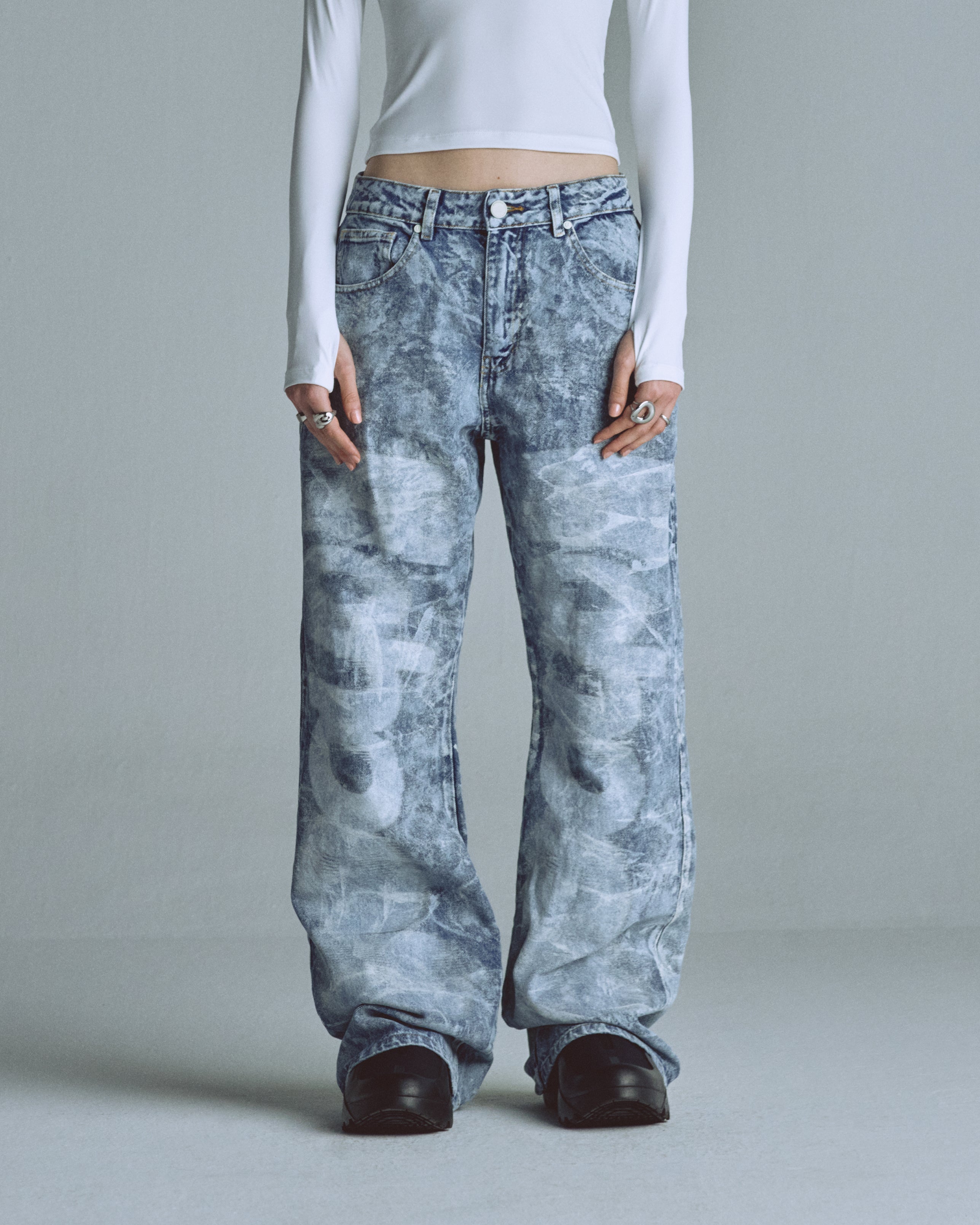 W Echoes Echo Wide Jeans Washed Blue