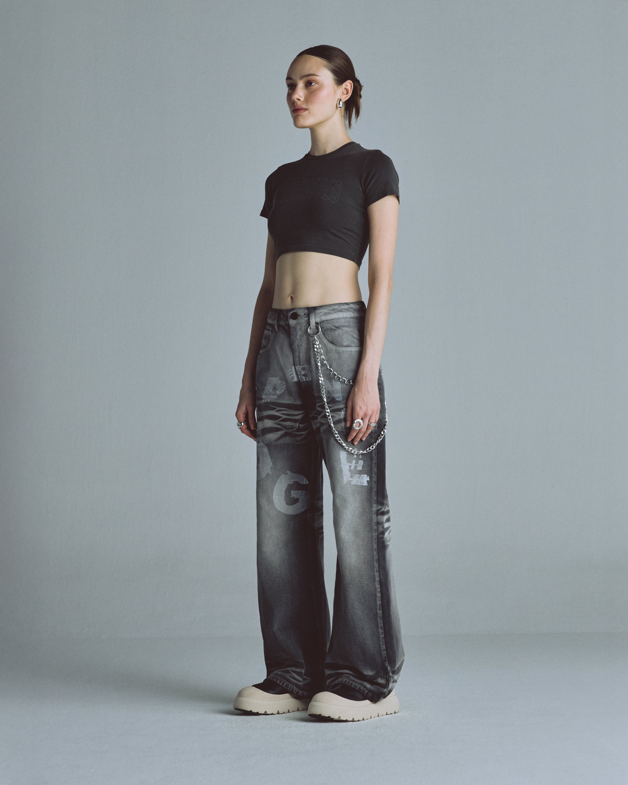 W Echoes Tremor Wide Jeans Washed Gray