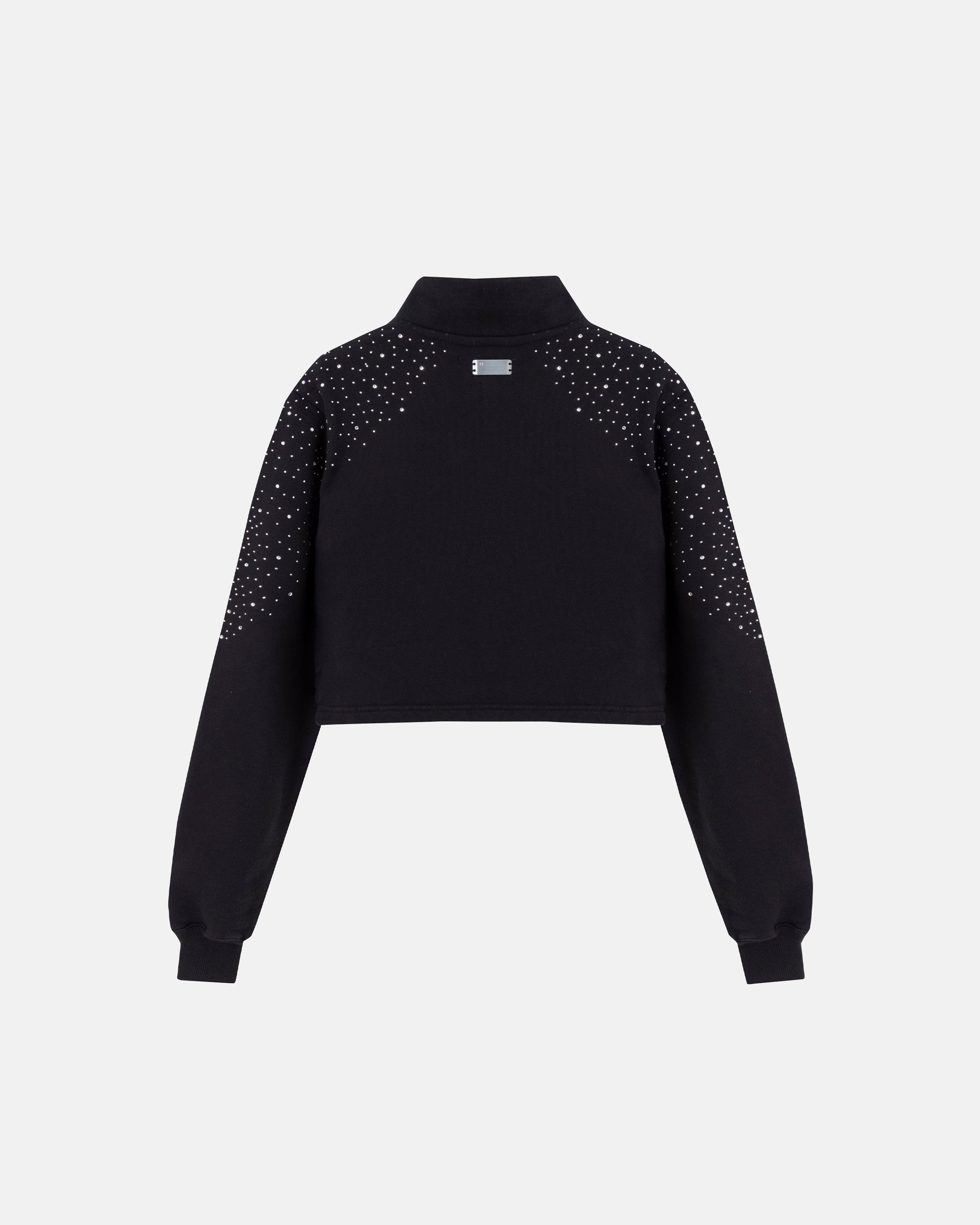 W Golden Heritage Slim Fit Zip Up Pearled Cropped Crewneck Black