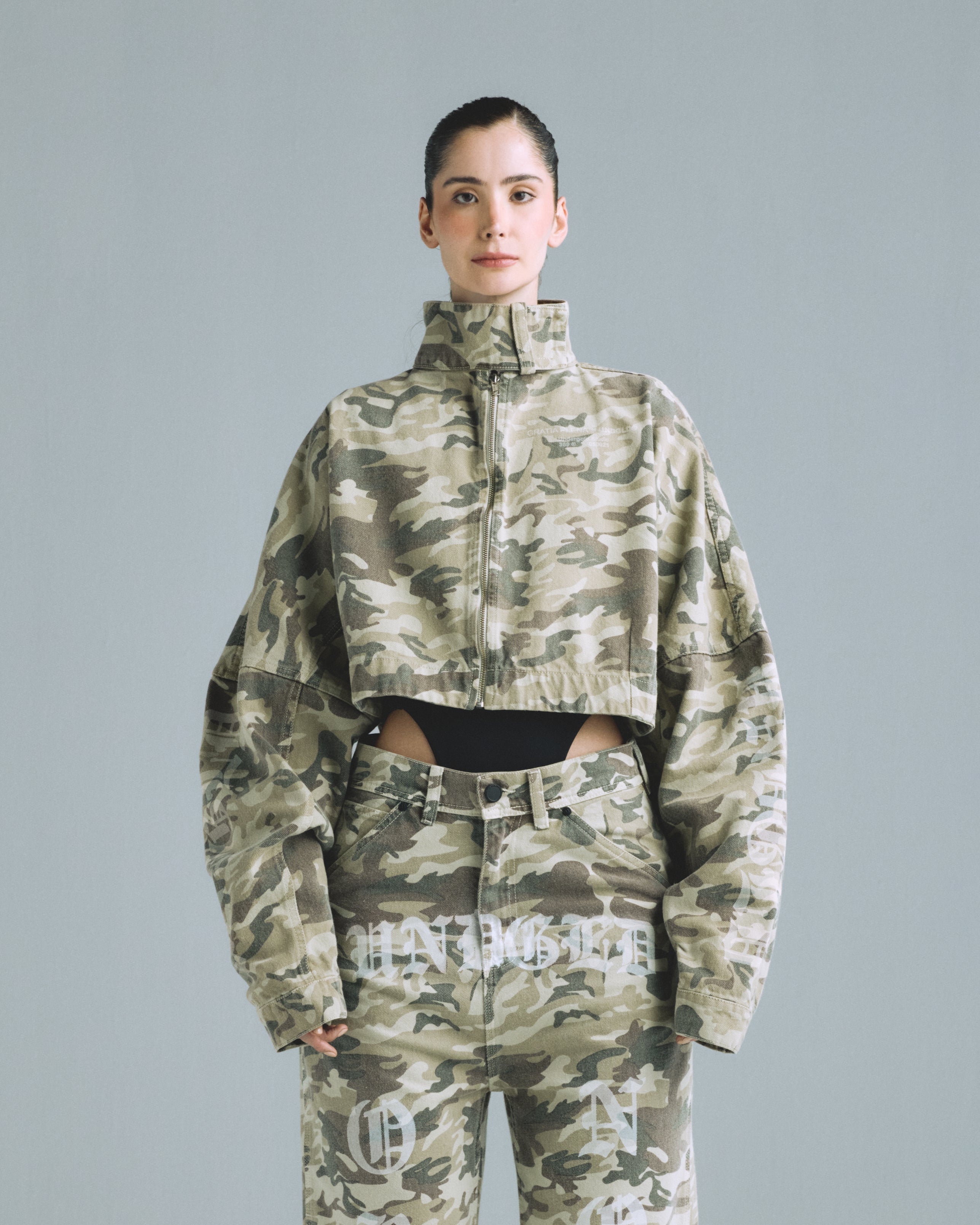 (W) Gratia Plena Three Cropped Zip Up Jacket Cammo