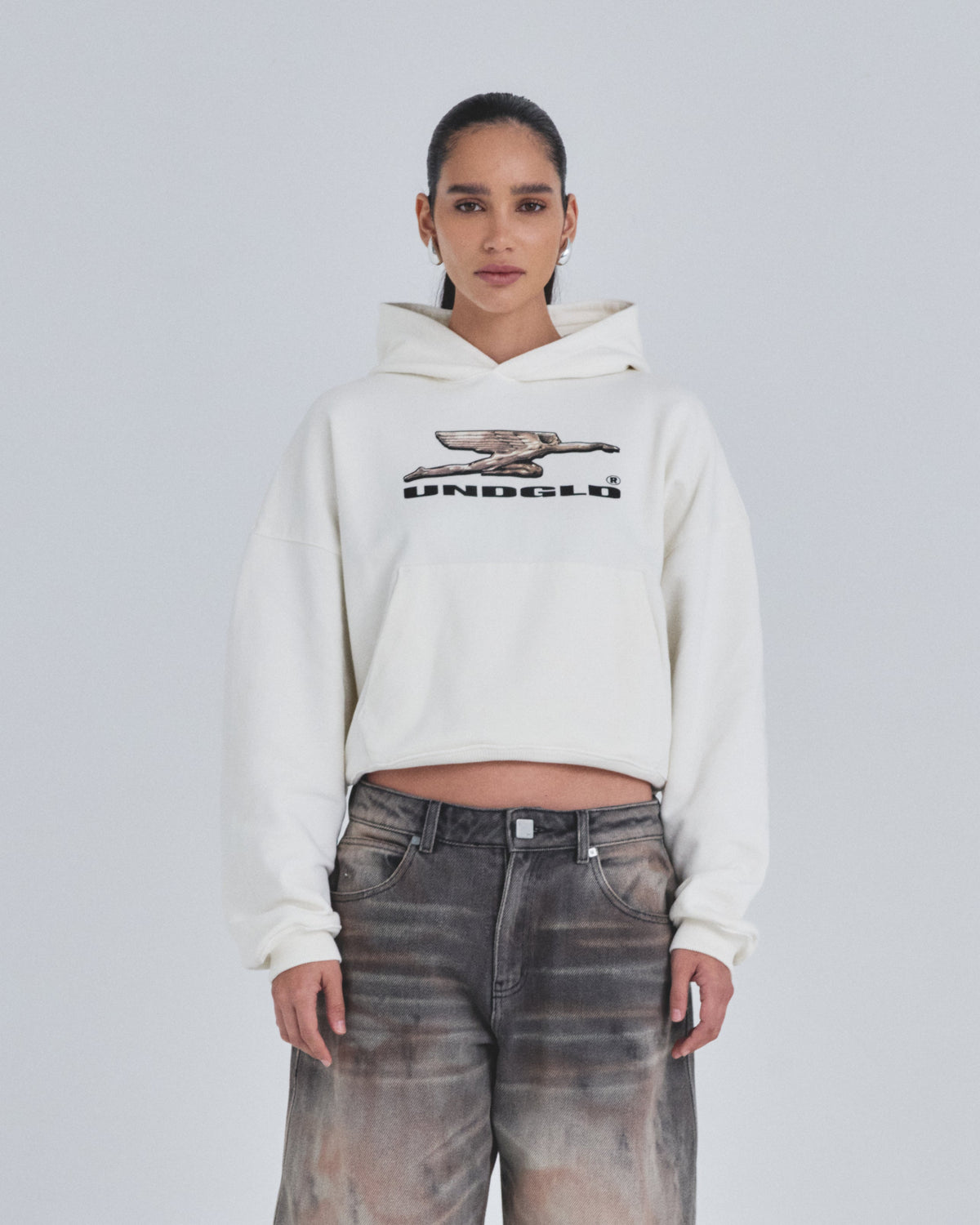 W Holy State Deco Boxy Fit Hoodie White