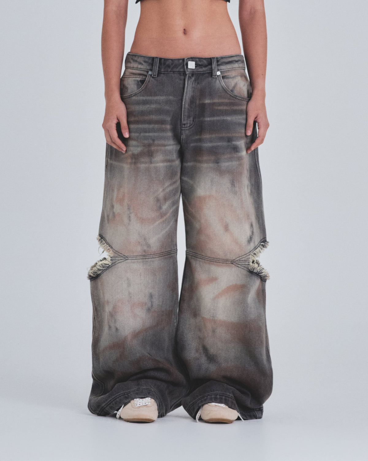 W Holy State UNDGLD Split Knee Wide Jeans Mechanic Gray