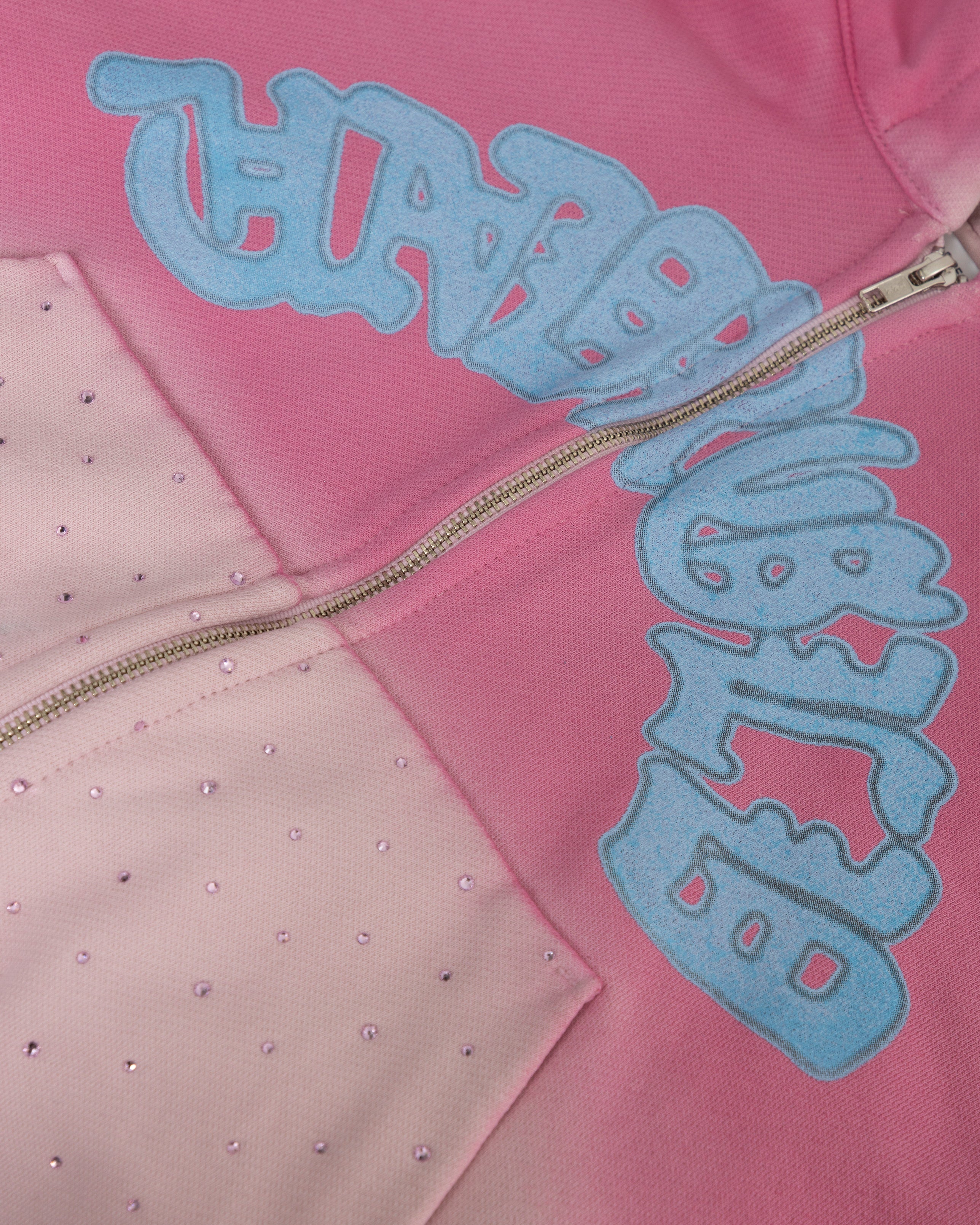 W Holy State UNDRGLD Zip Up Boxy Fit Hoodie Faded Pink