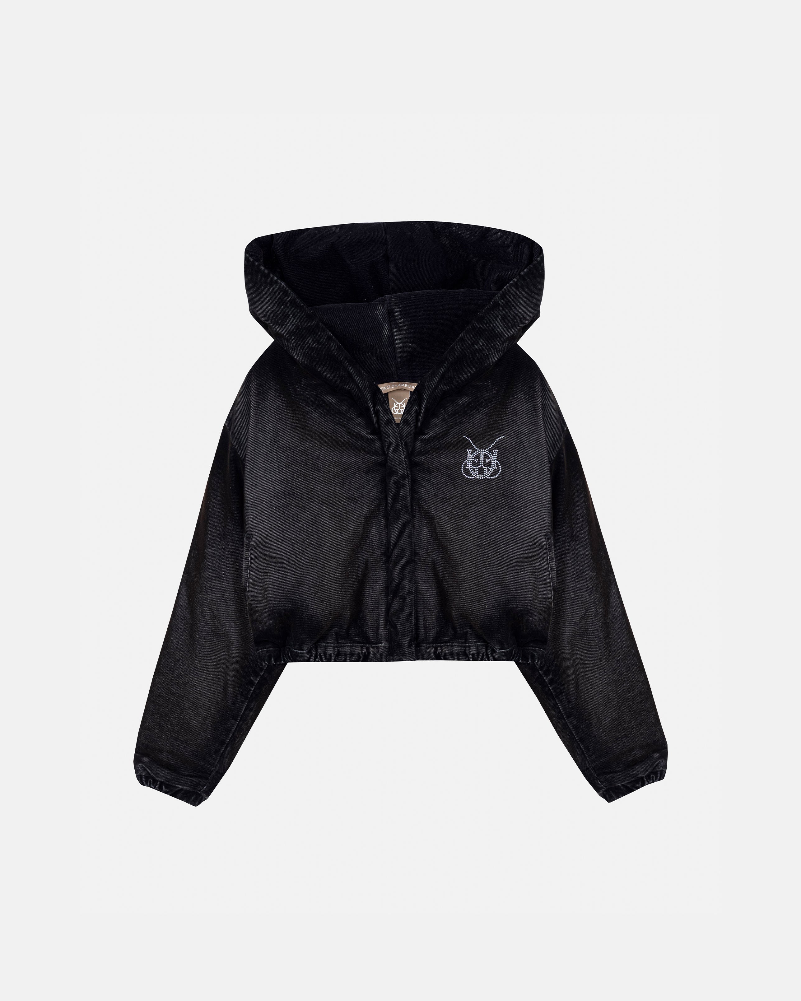 W Santa Union Bomber Velvet Cropped Jacket Black