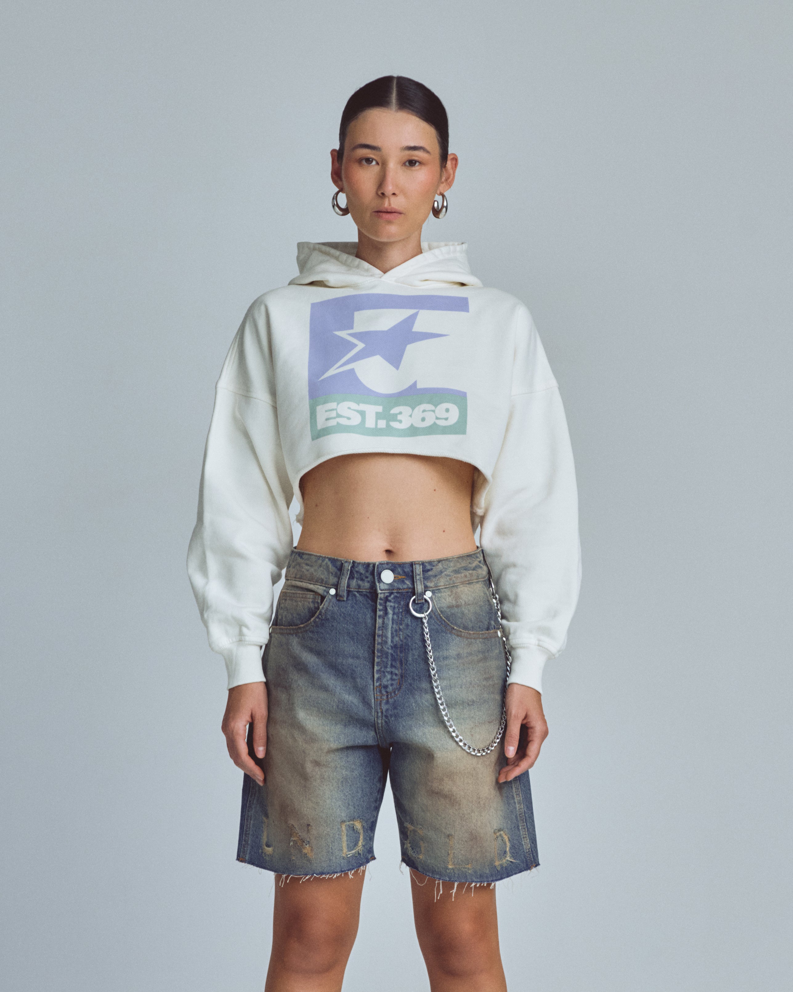 W Stardust Symbol Cropped Hoodie White