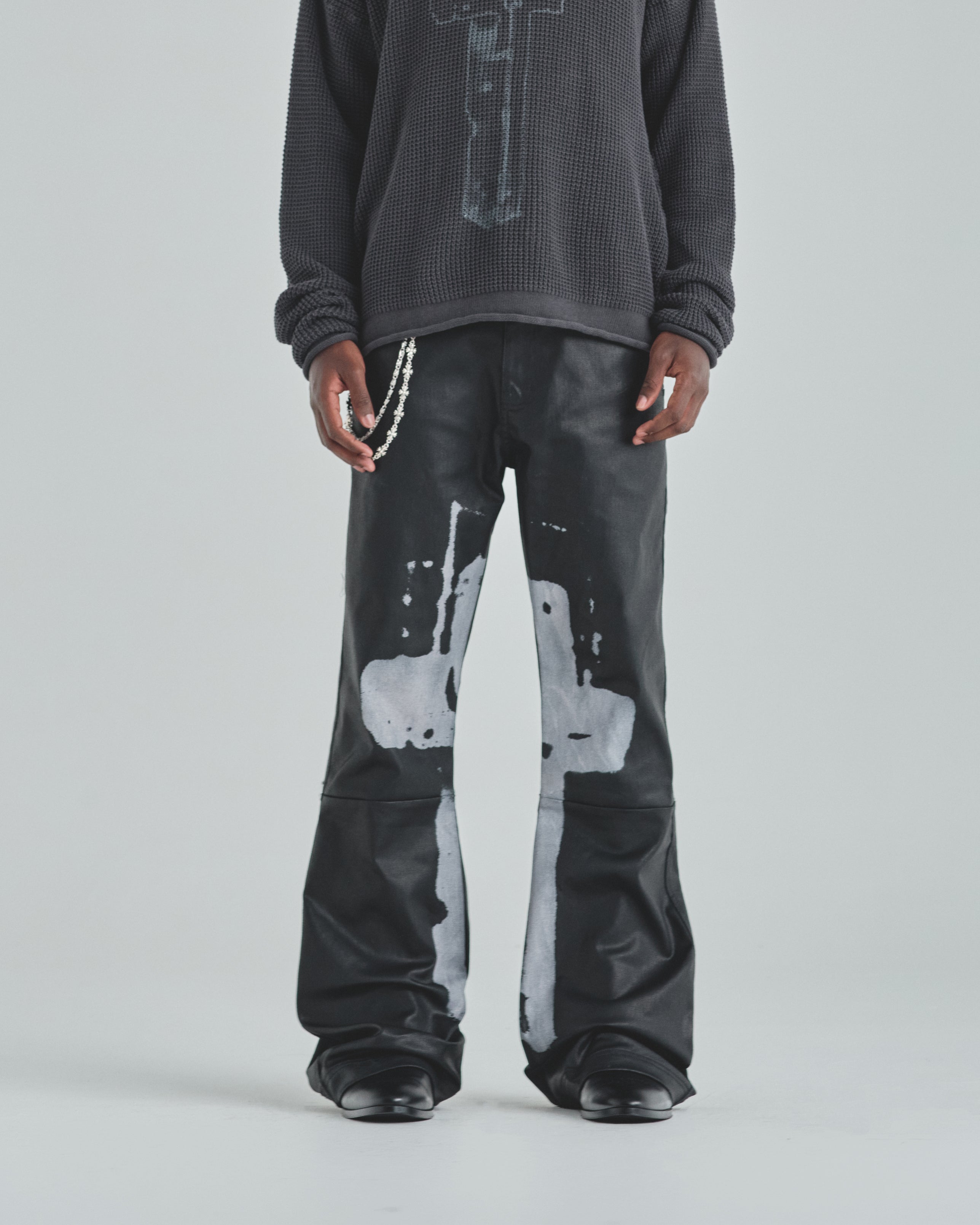 Act 1 Cross Leather Flare Jean Black