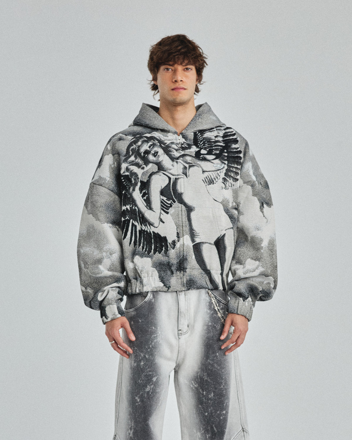 Pilgrimage Pulp Angel Knit Zip Up Hoodie Angel Pattern