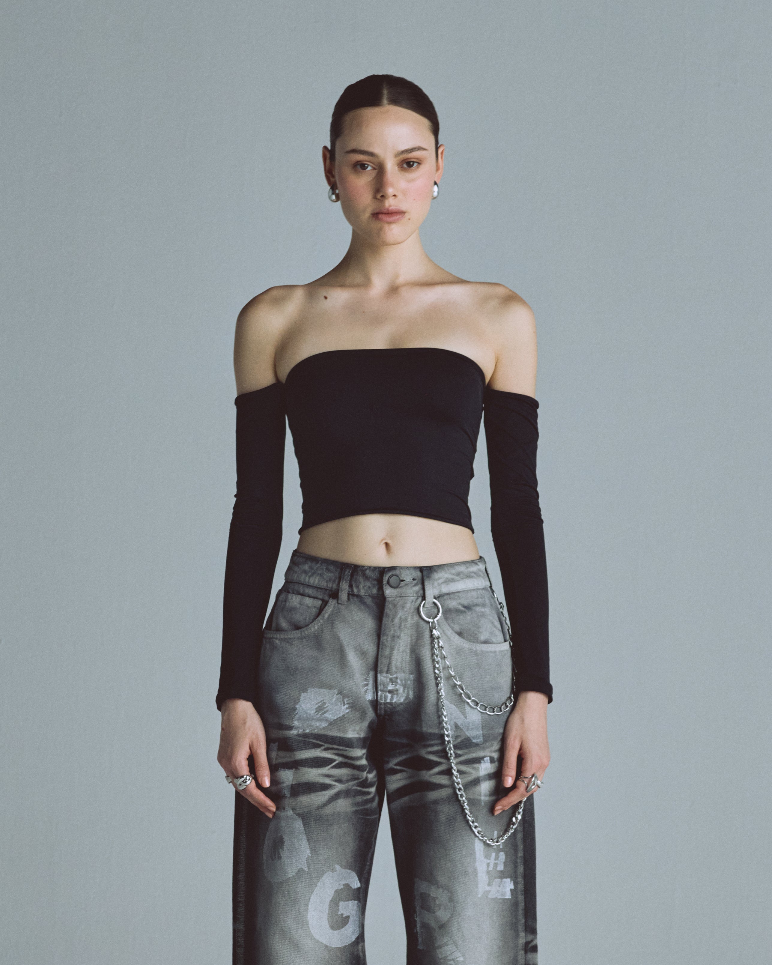 Basics Off Shoulder Long Sleeve Top Black