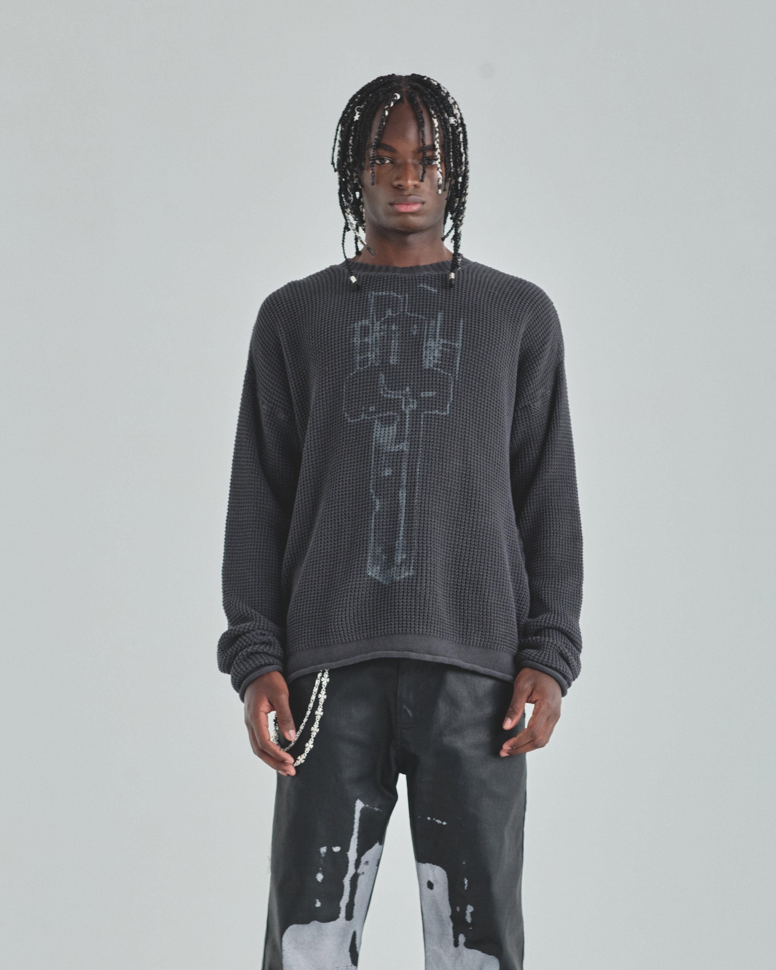 Act 1 Cross Slim Fit Knitted Crewneck Vintage Gray