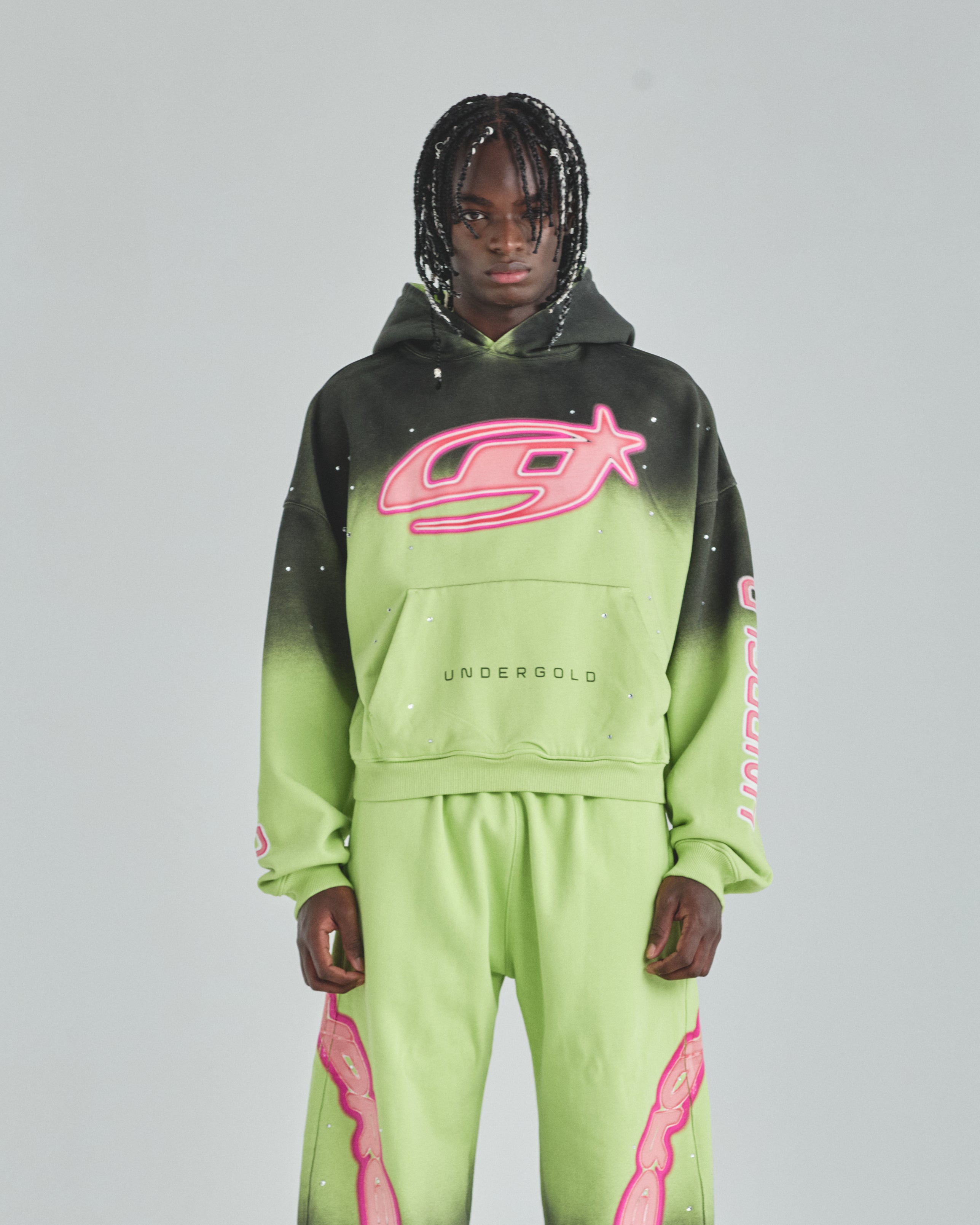 Act 1 Neon Boxy Fit Hoodie Faded Green