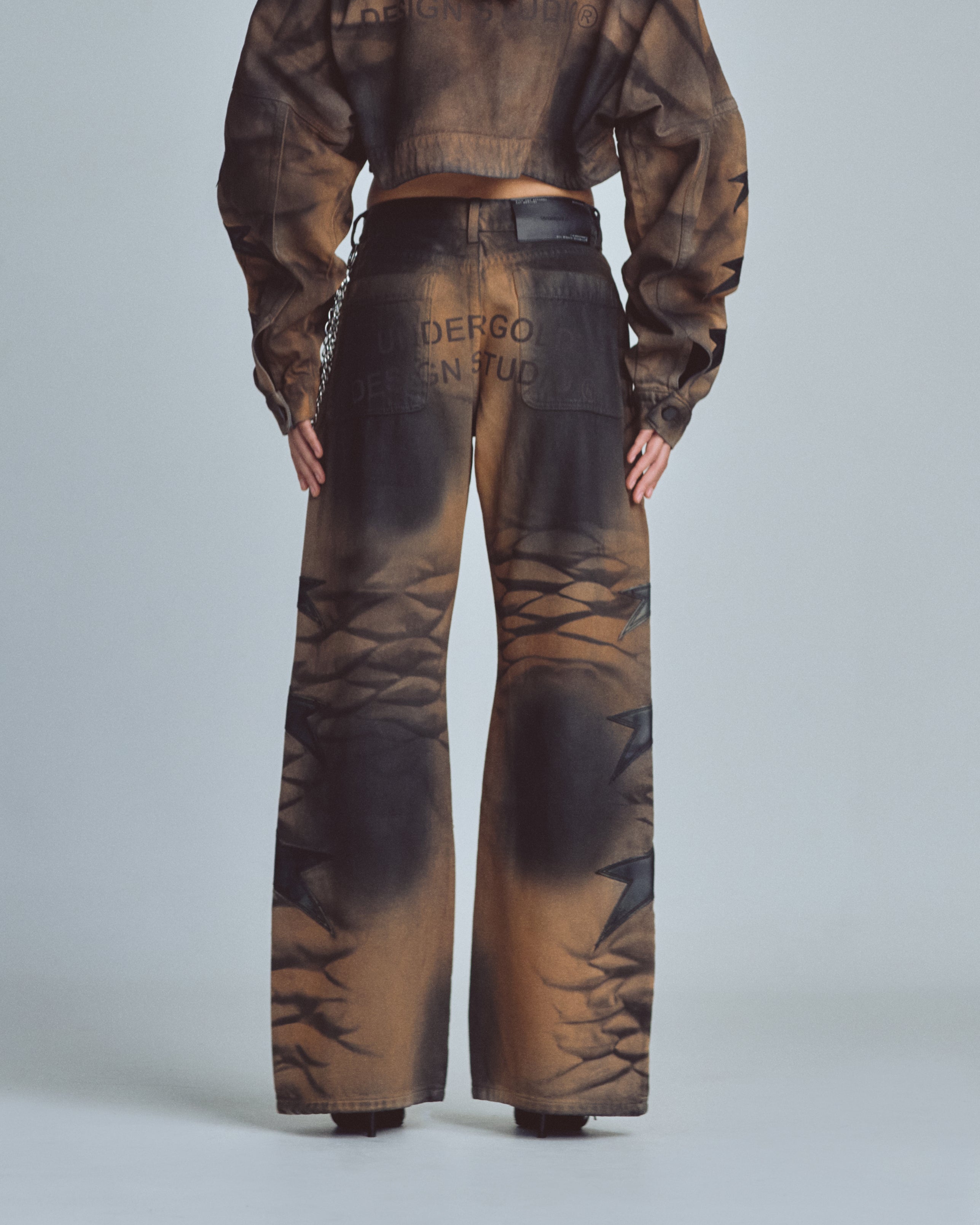 W Stardust Stars Wide Jeans Vintage Brown