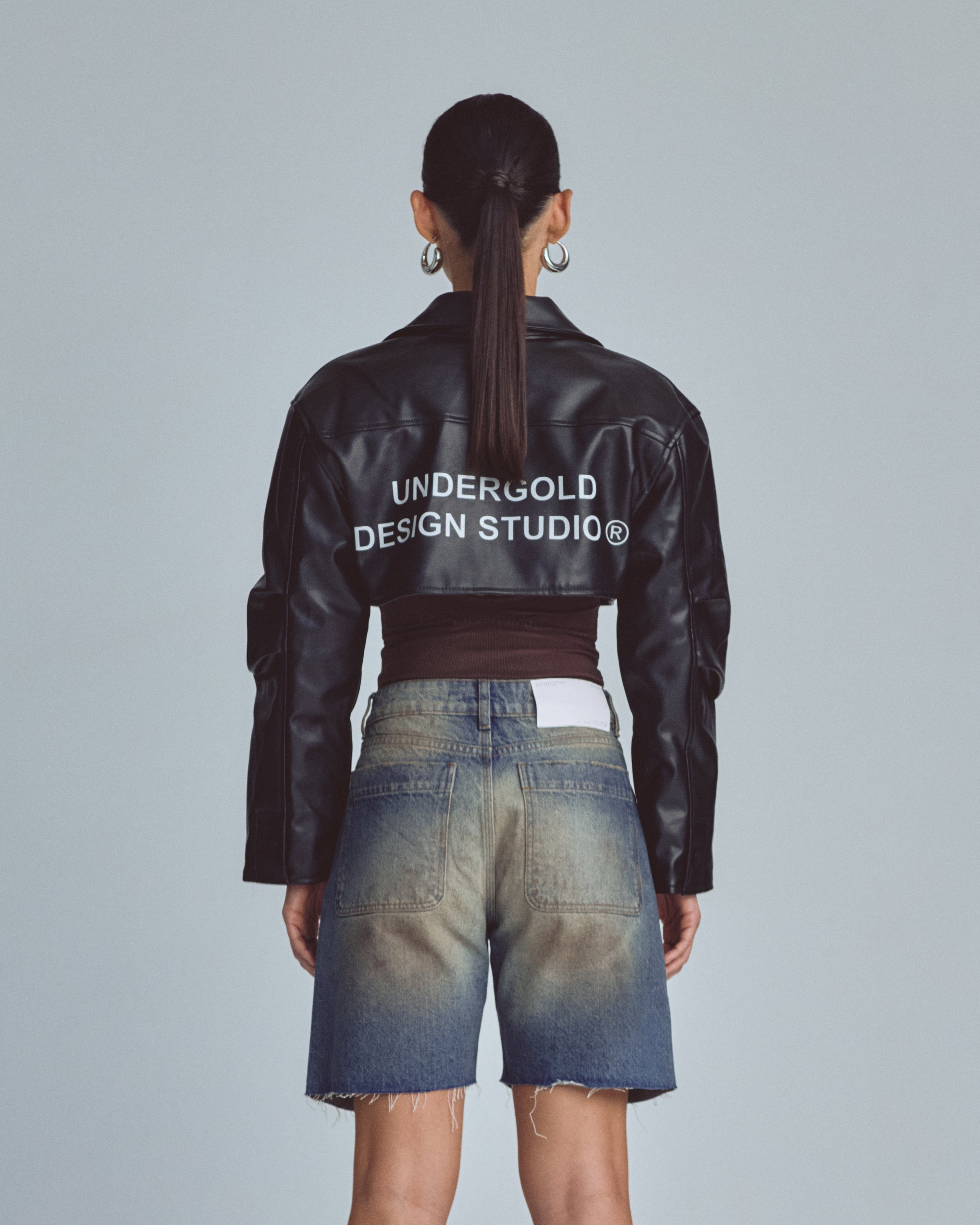 W Basics Undergold Design Studio Cropped Leather Jacket Black