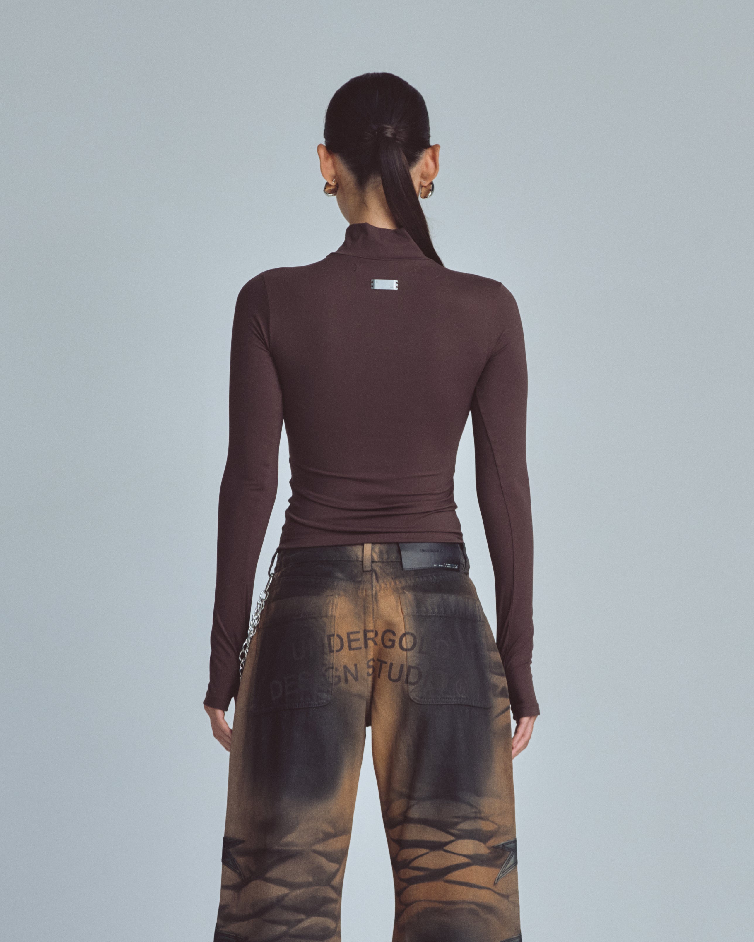 W Basics Ultra Slim Fit Tall Neck Long Sleeve Brown