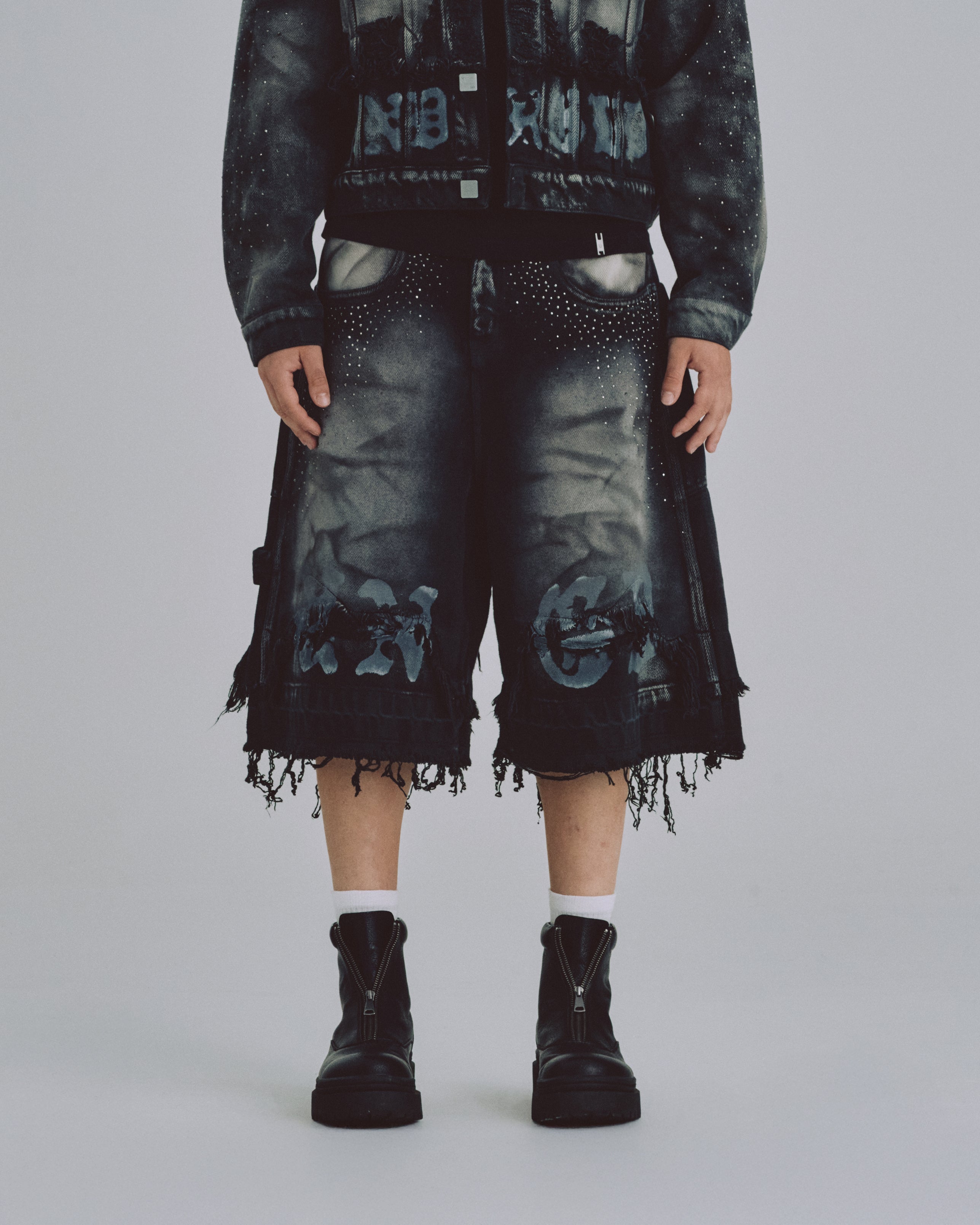 94' UNDRGLD Double Destroyed Jorts Vintage Gray