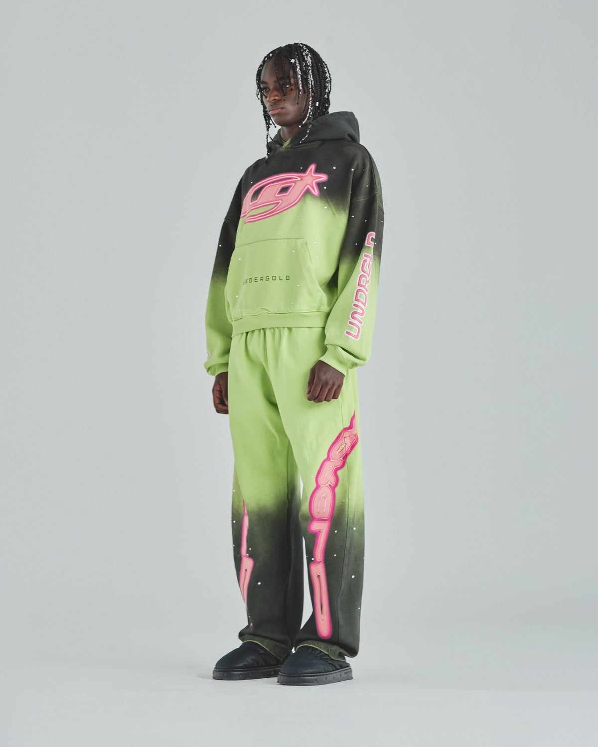 Act 1 Neon Boxy Fit Hoodie Faded Green