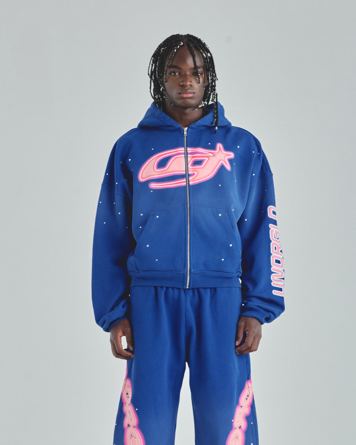 Act 1 Neon Zip Up Boxy Fit Hoodie Electric Blue