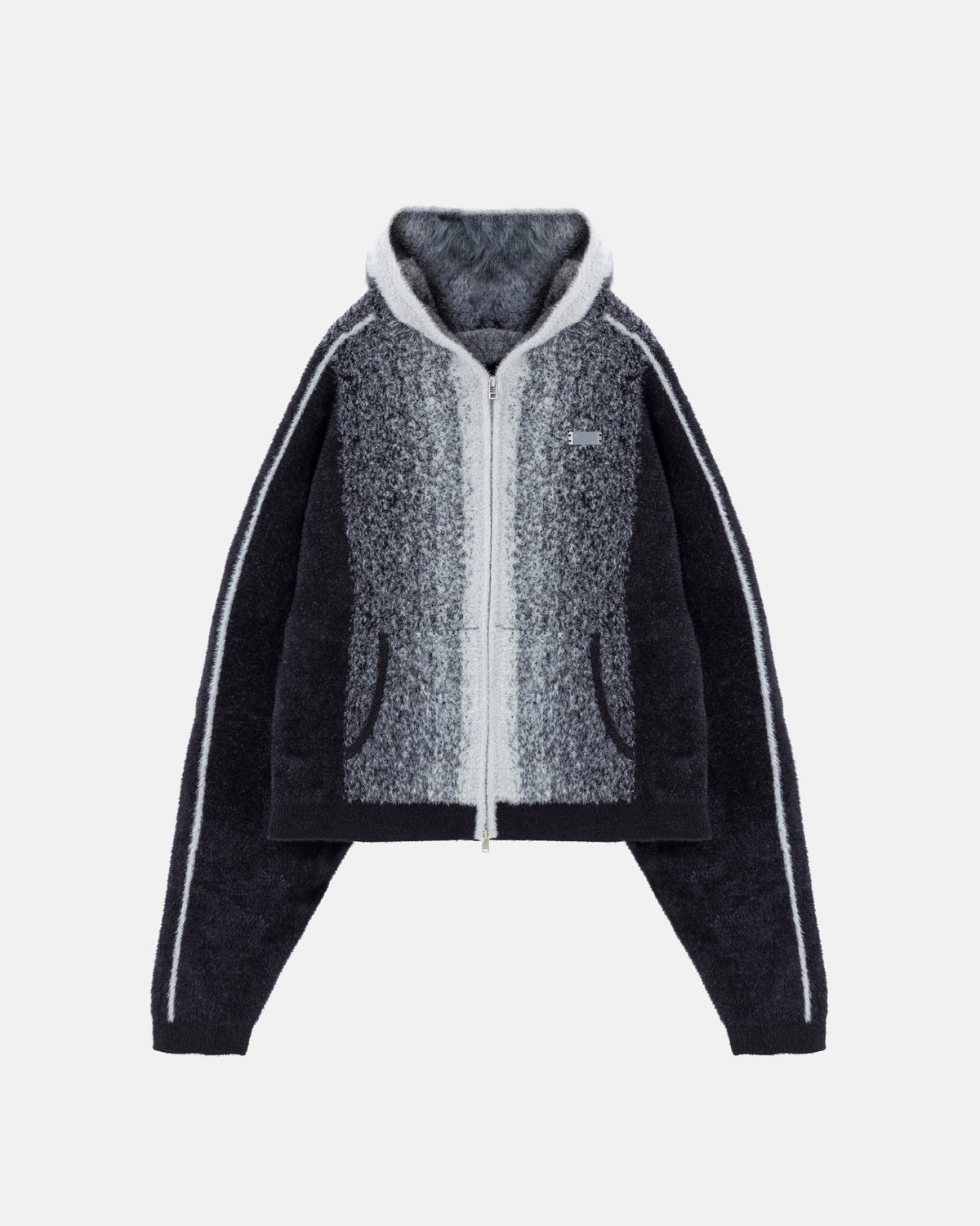 Basics Knit Zip Up Hoodie Bone/Black