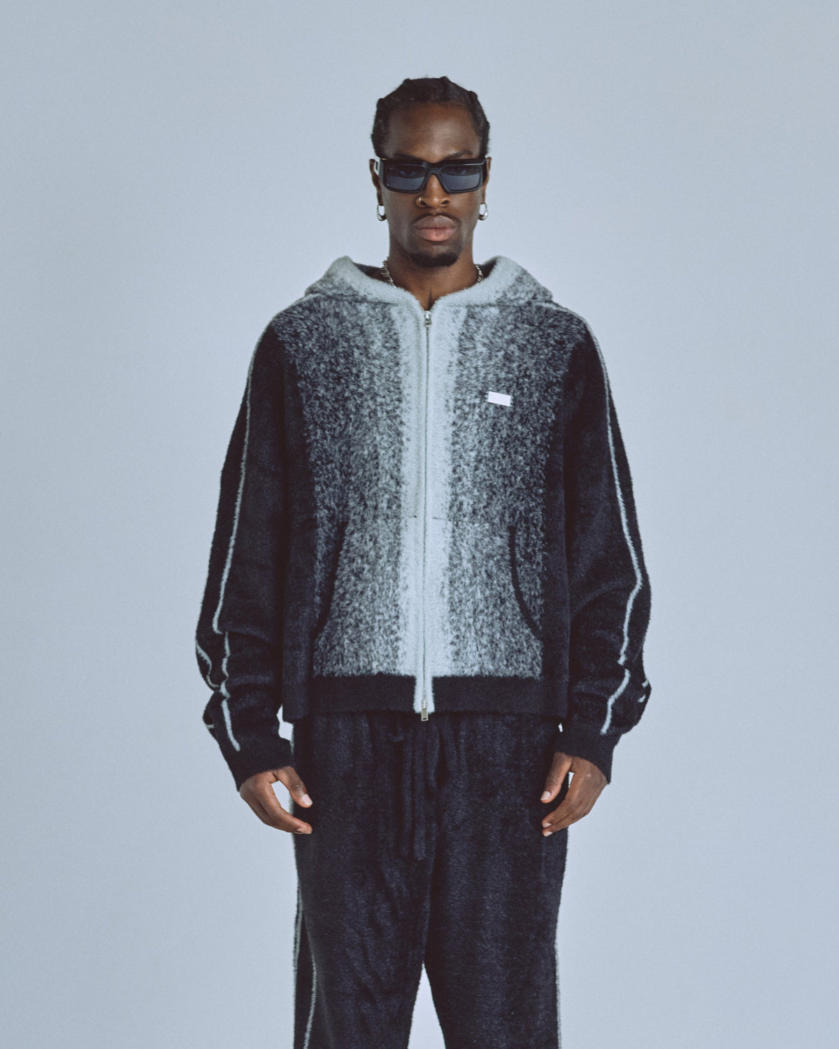 Basics Knit Zip Up Hoodie Bone/Black