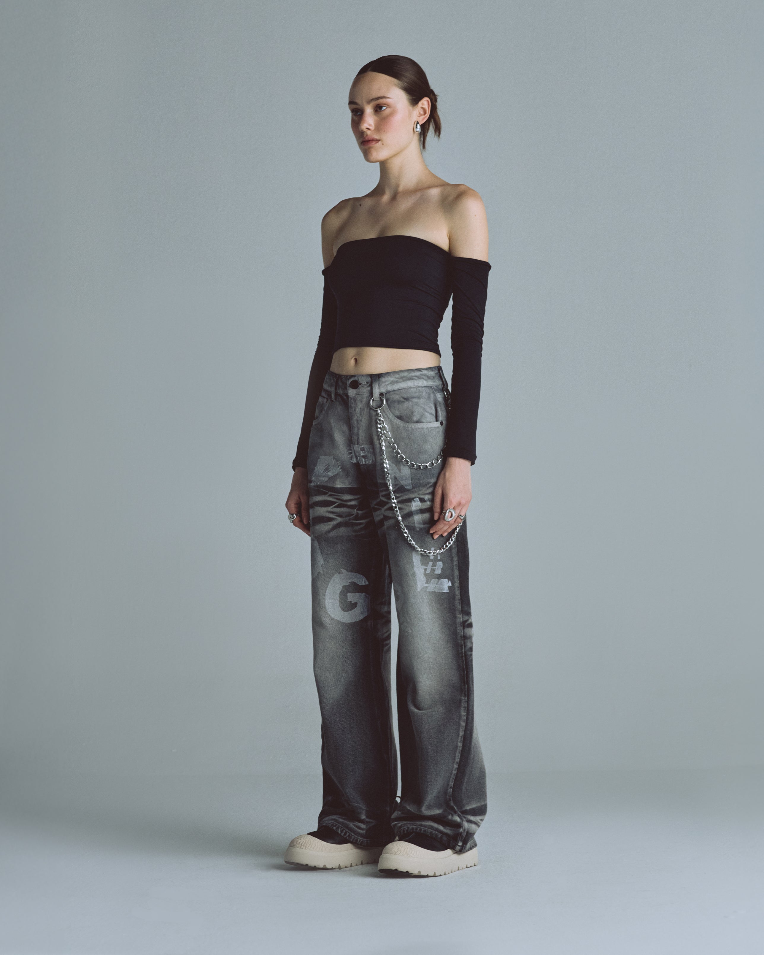 Basics Off Shoulder Long Sleeve Top Black