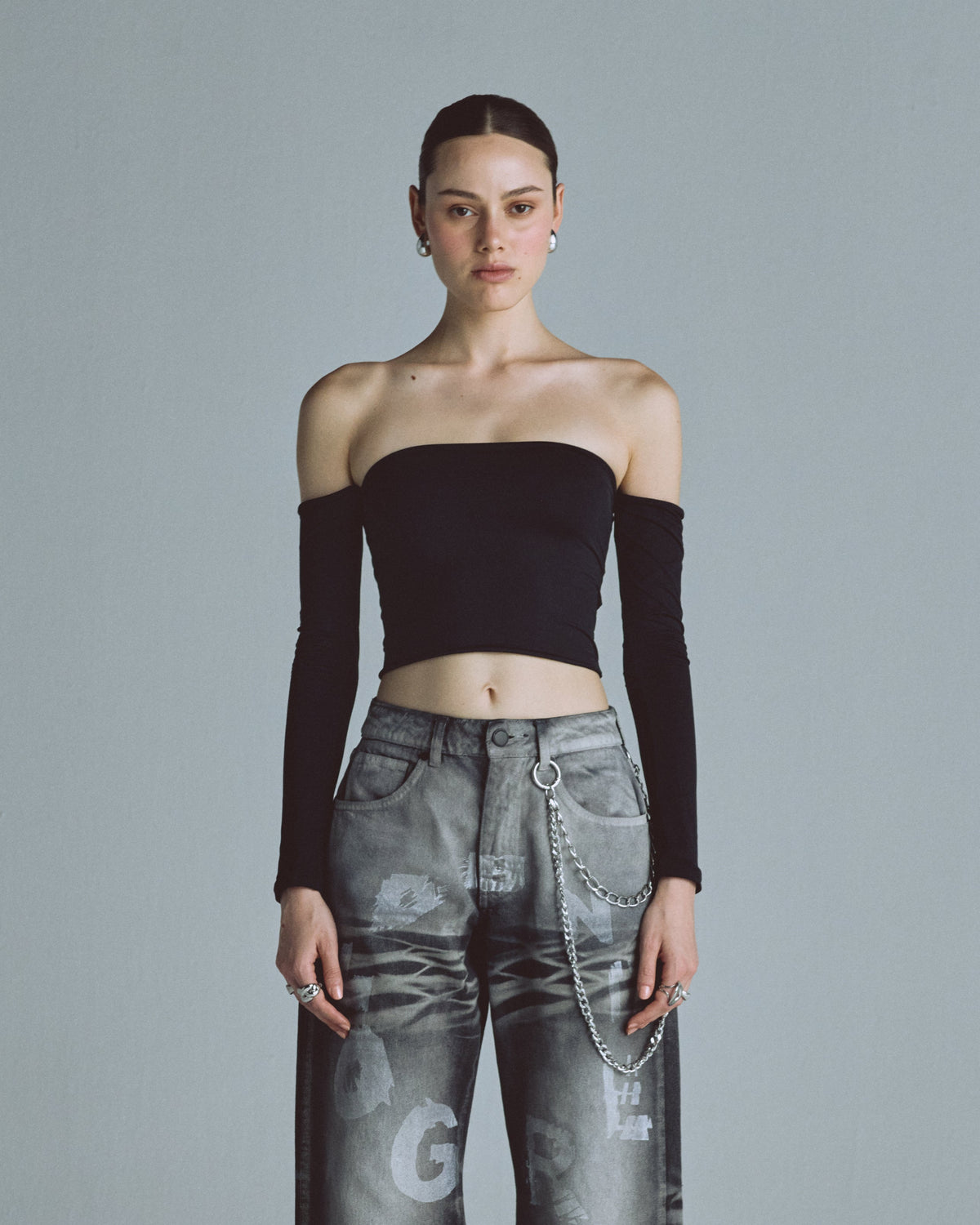 Basics Off Shoulder Long Sleeve Top Black