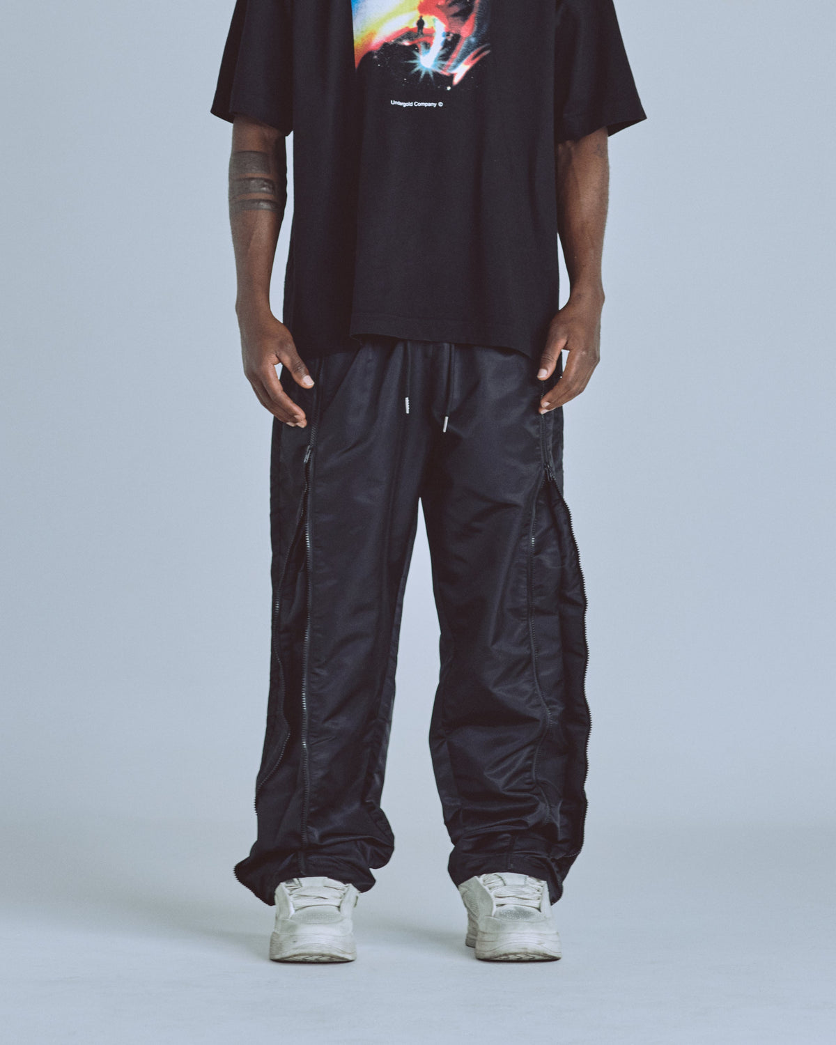 Basics Panelled Zip Up Cargo Pants Black