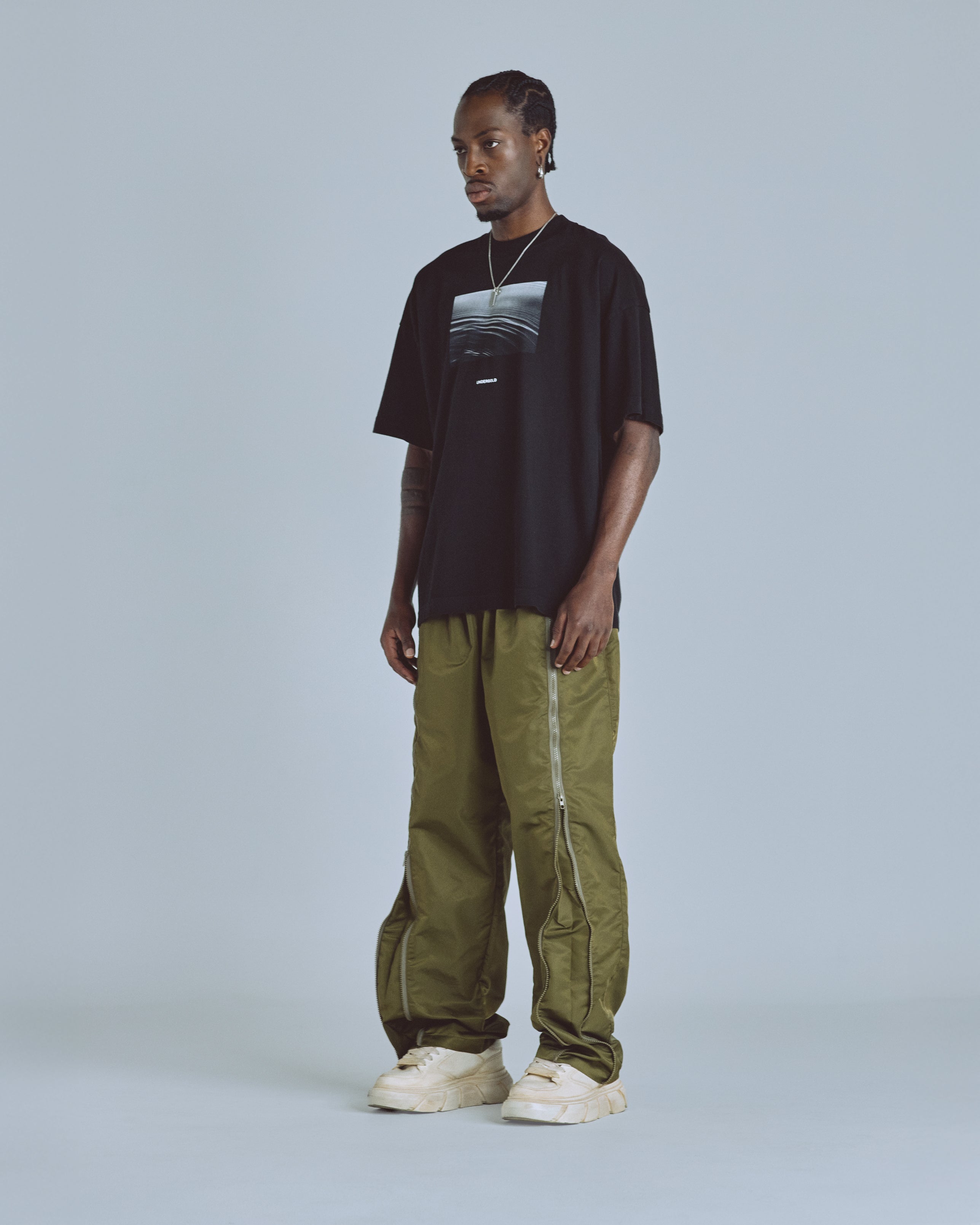 Basics Panelled Zip Up Cargo Pants Green