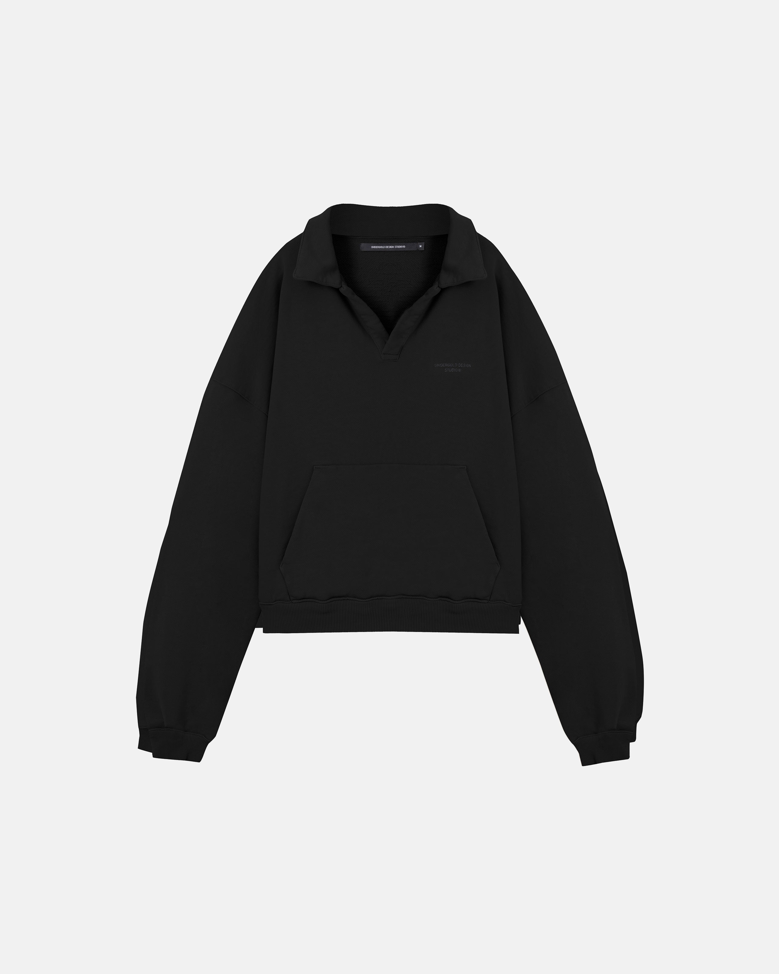 Basics Polo Collar Boxy Fit Hoodie Black