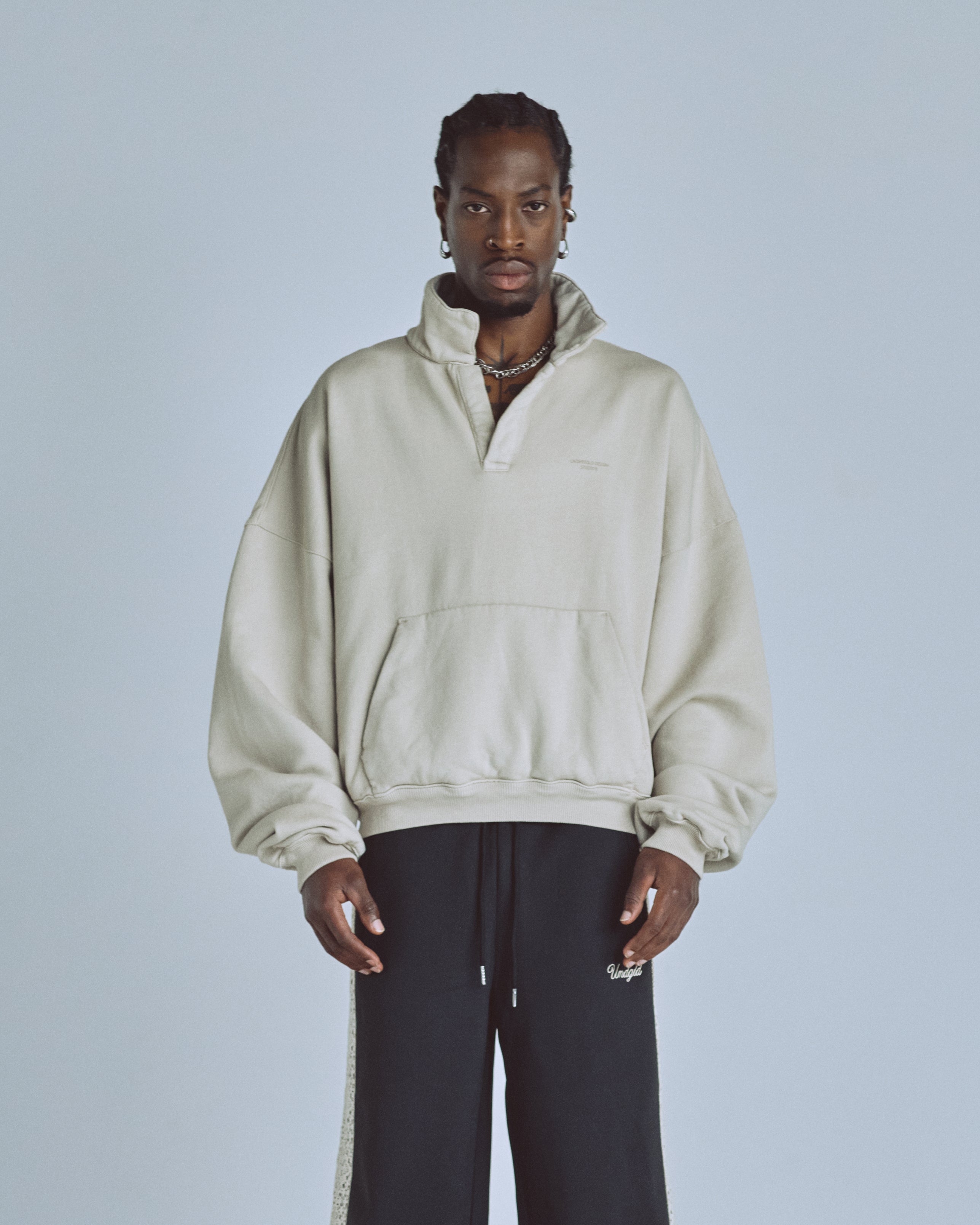 Basics Polo Collar Boxy Fit Hoodie Cream