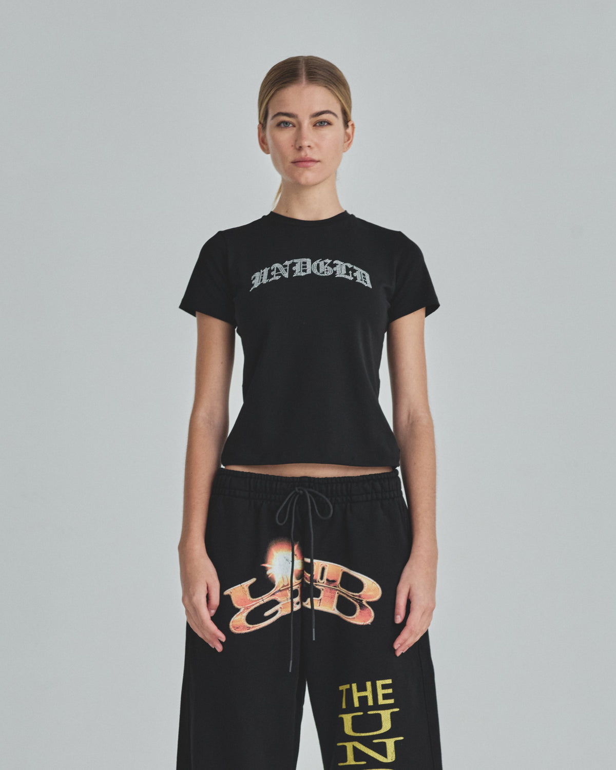 Basics Rhinestone UNDGLD Long Baby Tee Black