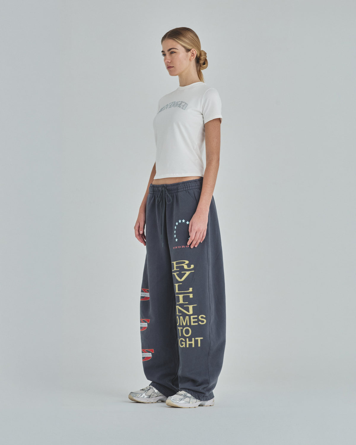Basics Rhinestone UNDGLD Long Baby Tee White