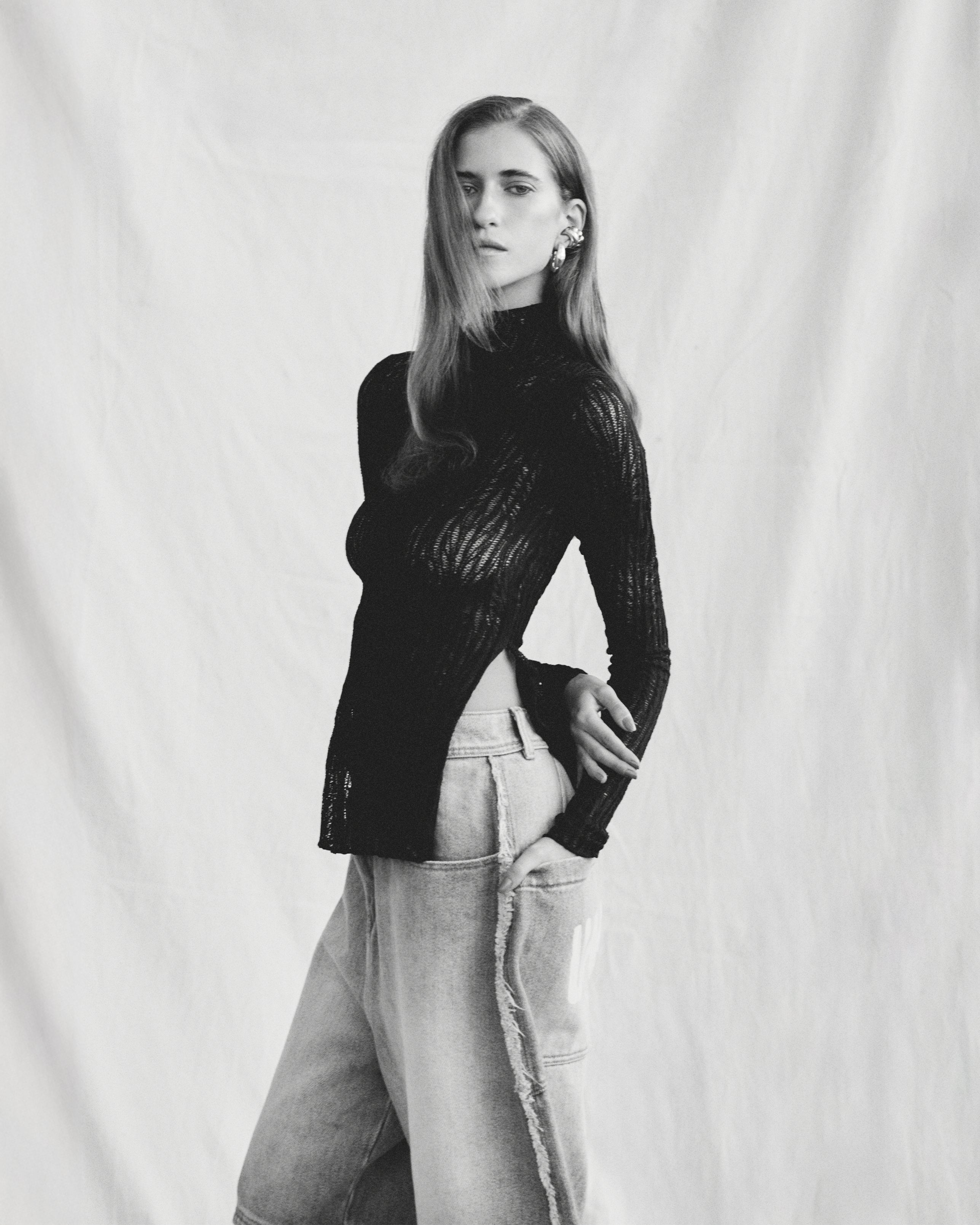 Basics Turtle Neck Top Transparent Black