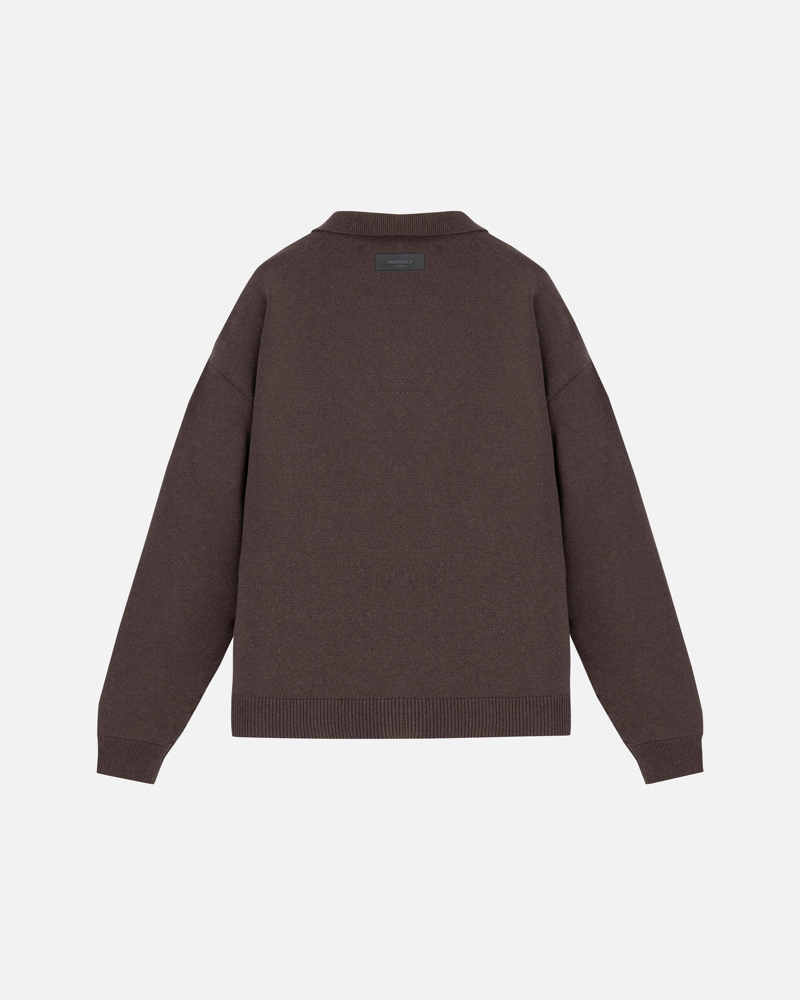 Basics Undergold Studio Knit Zip Up Long Sleeve Polo Shirt Brown