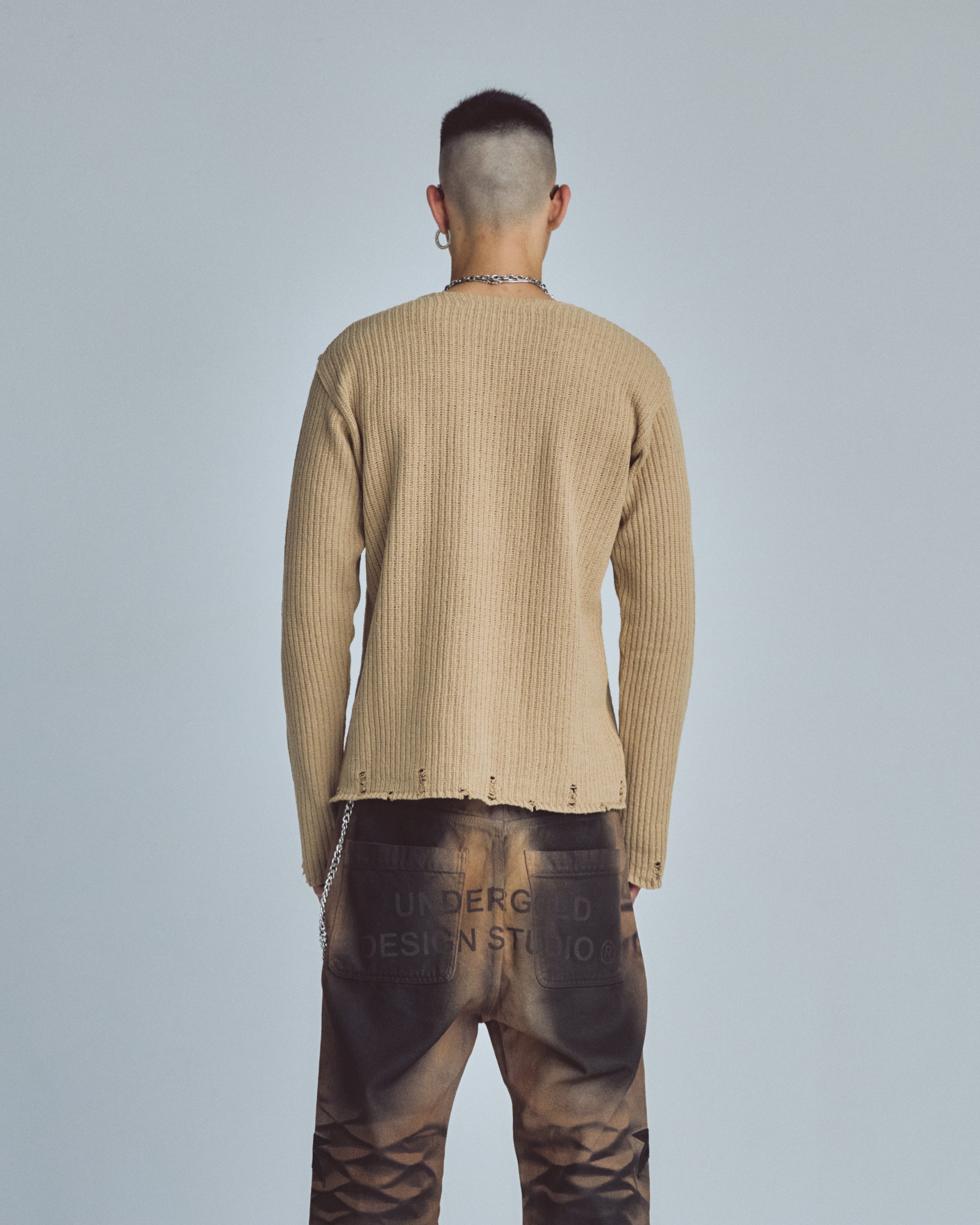 Basics UNDGLD Destroyed Knit Sweater Cream