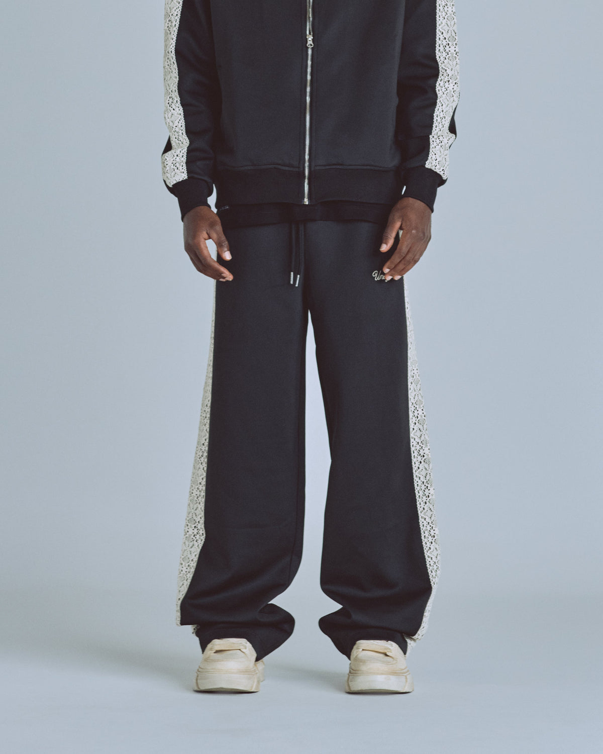 Basics Undgld Lace-panel Track Pants Black
