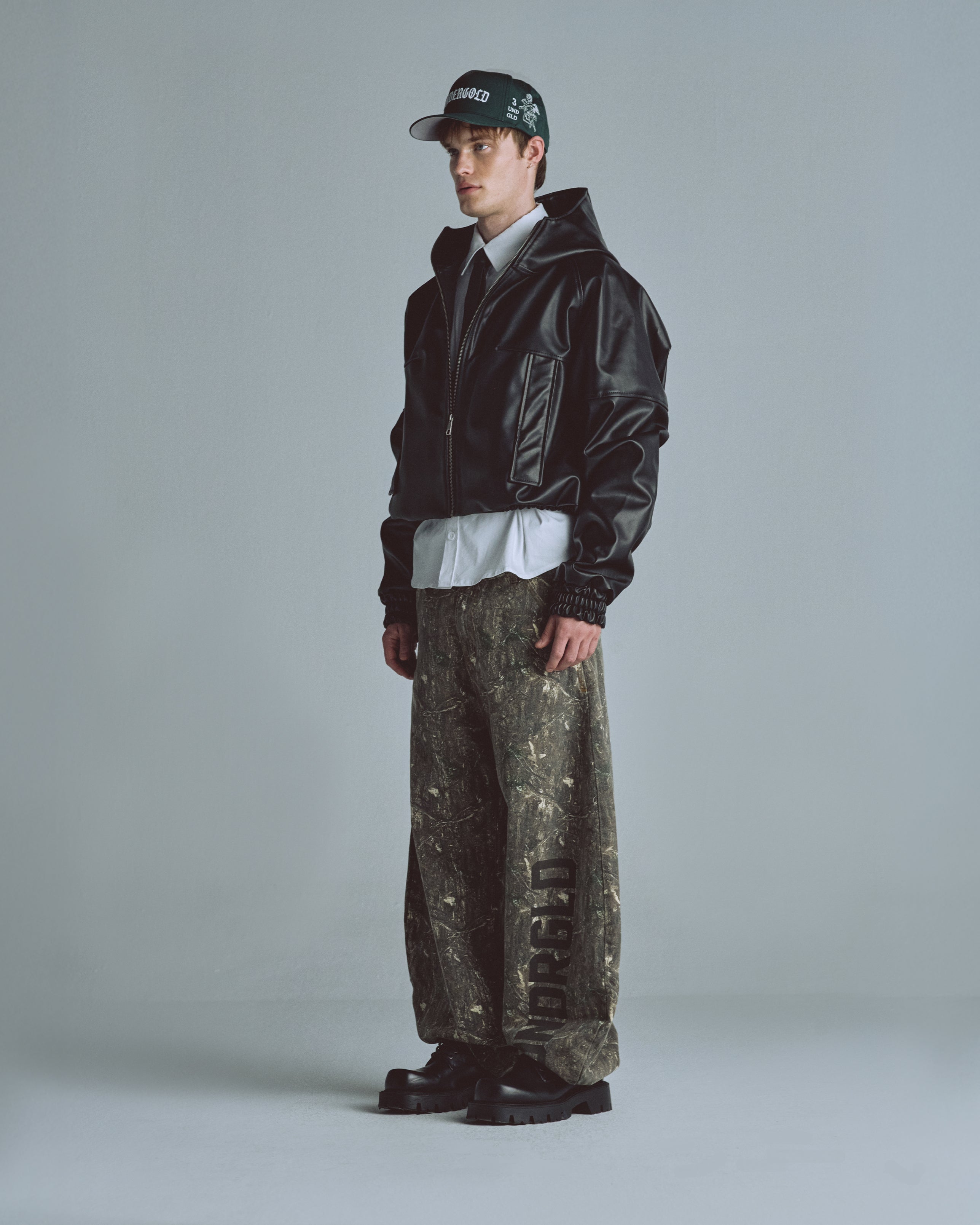 Basics UNDRGLD Leather Zip Up Hoodie Jacket Black