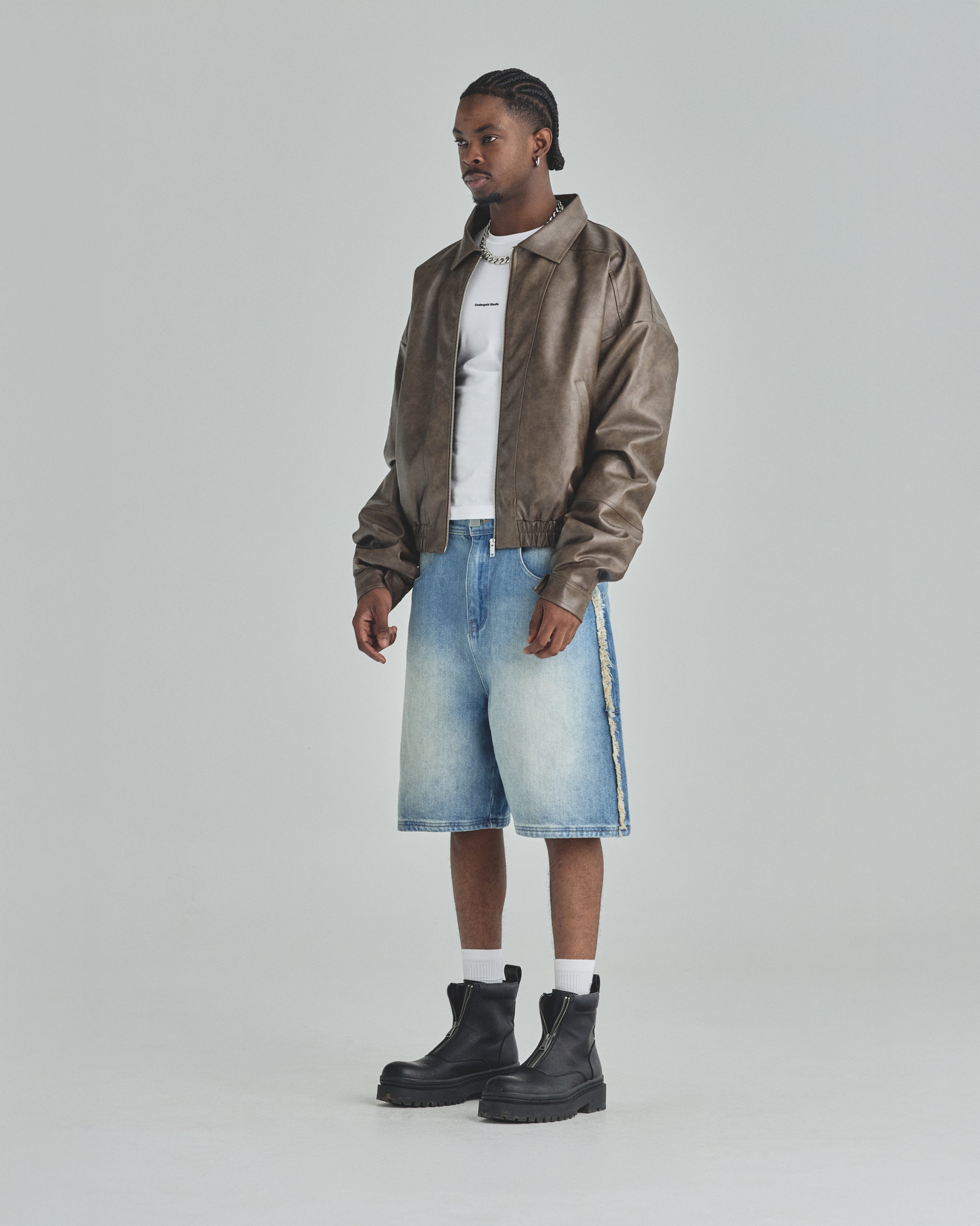 Basics Vintage Panelled Bomber Jacket Brown