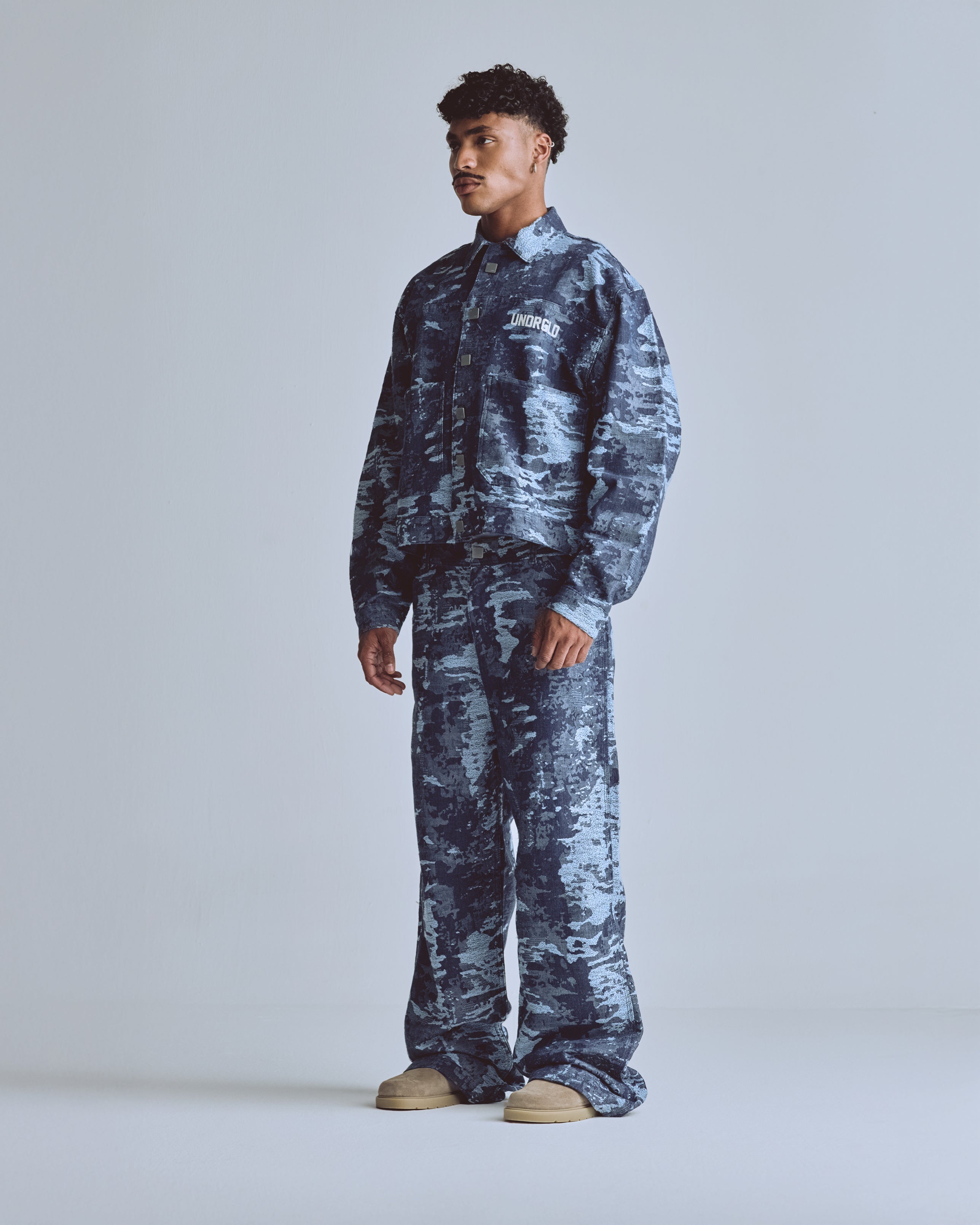 Capsule Basic Jacquard Wide Jeans Cammo Blue