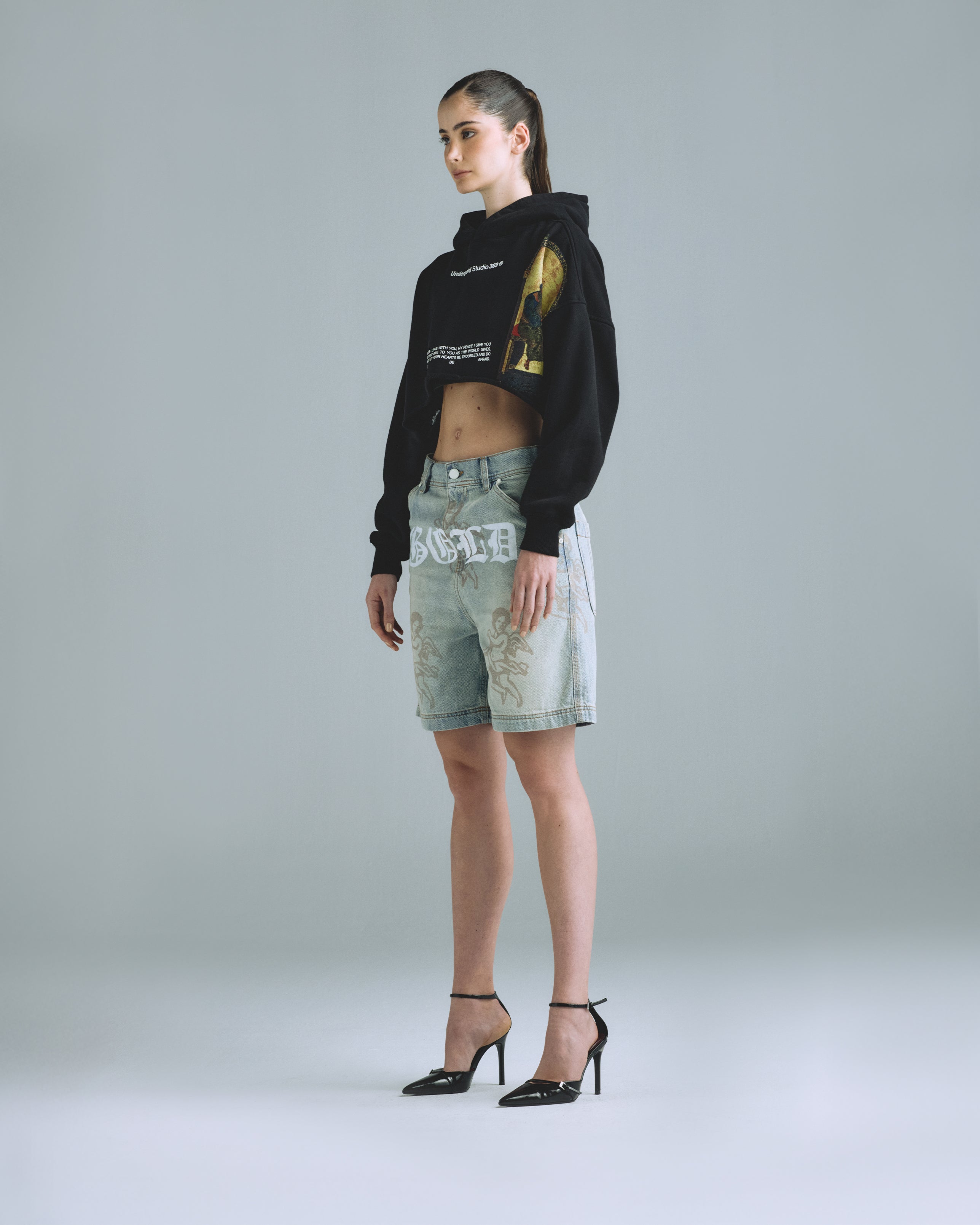 Gratia Plena Saint Matthew Cropped Hoodie Black