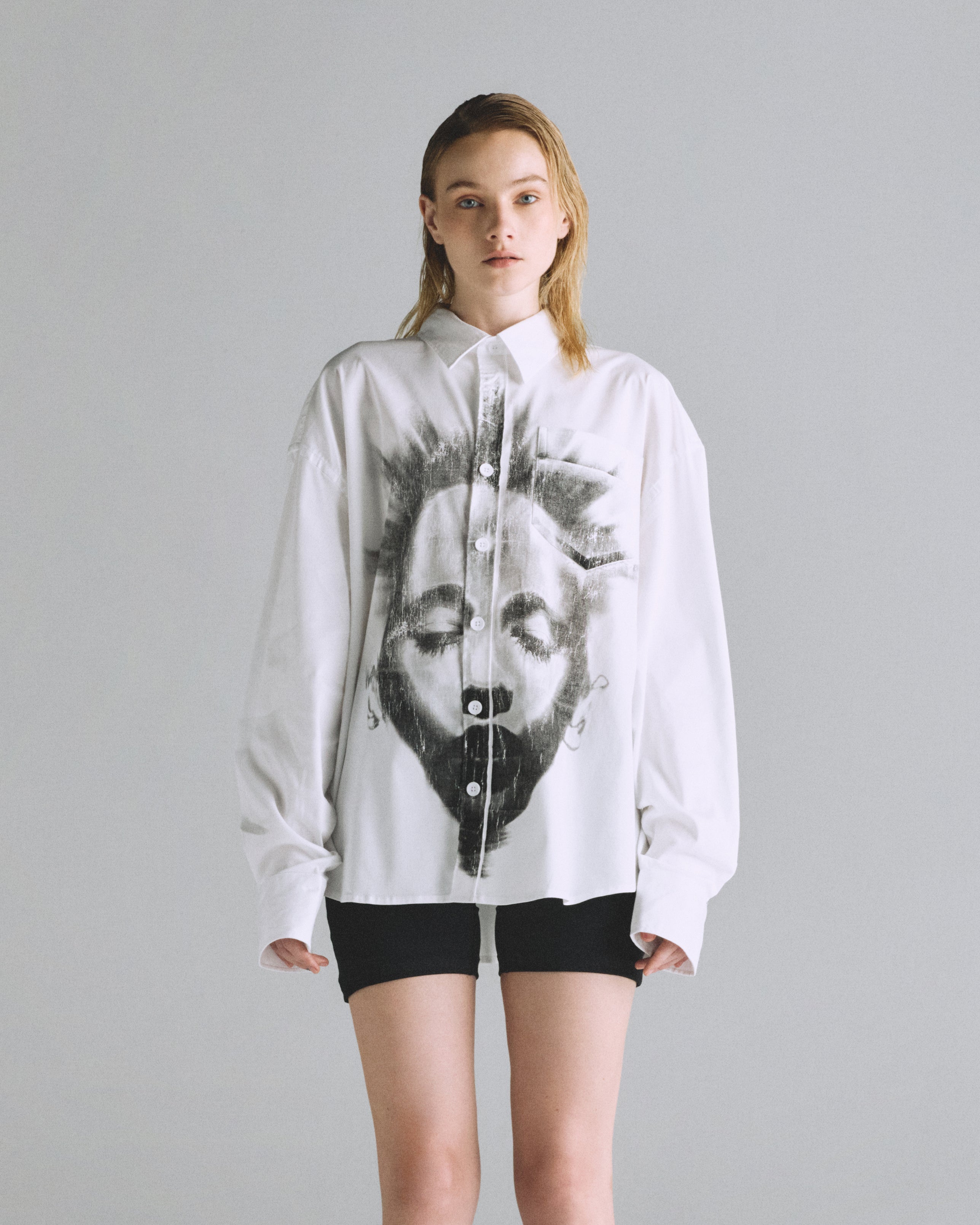 Helios Face Long Sleeve Boxy Shirt Bone