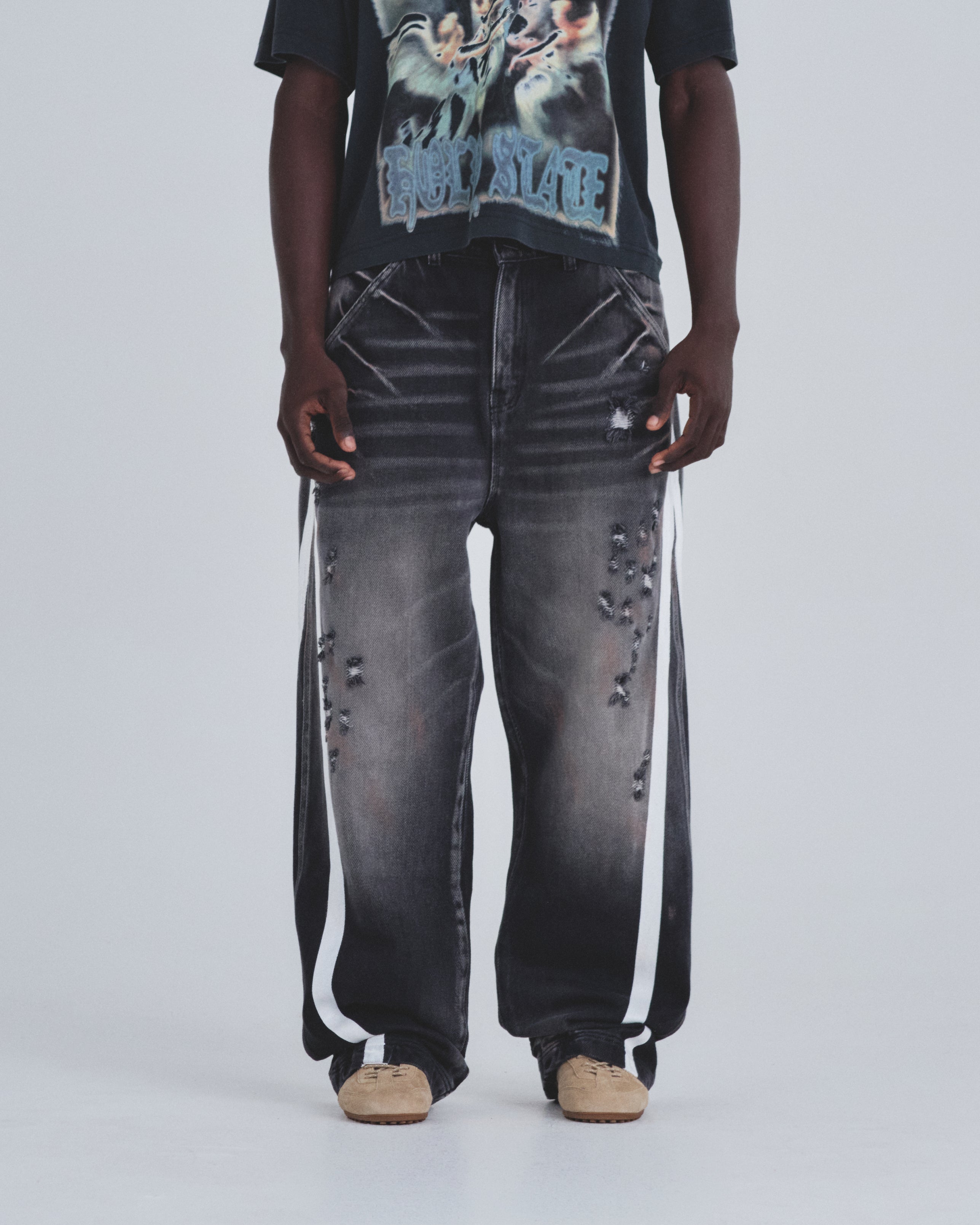 Holy State Stripe Wide Jeans Ash Black