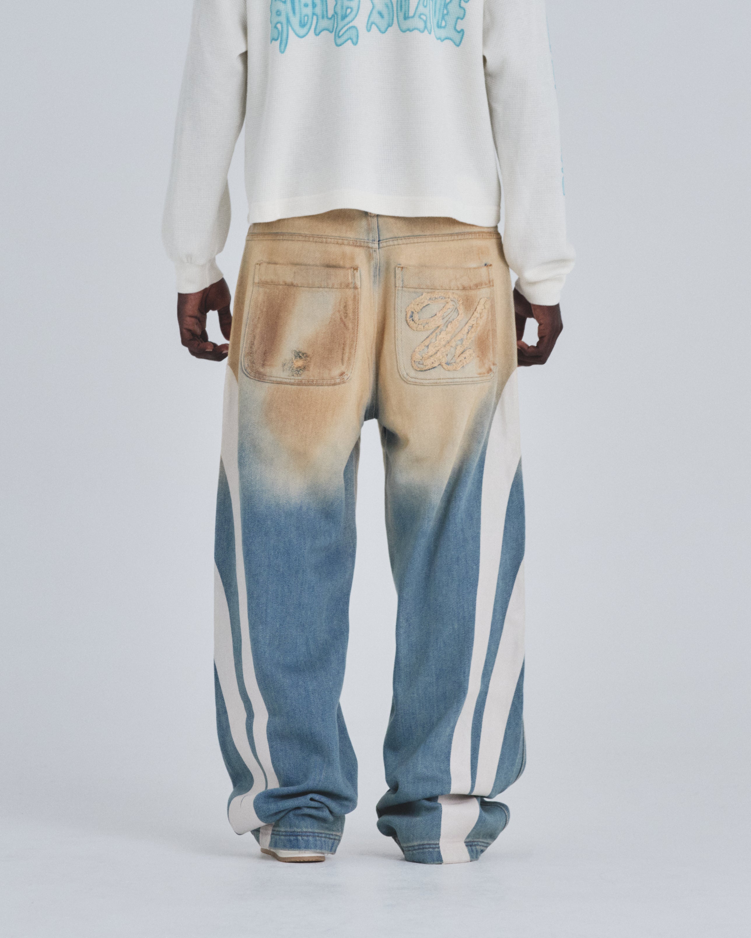 Holy State Stripe Wide Jeans Sand Blue