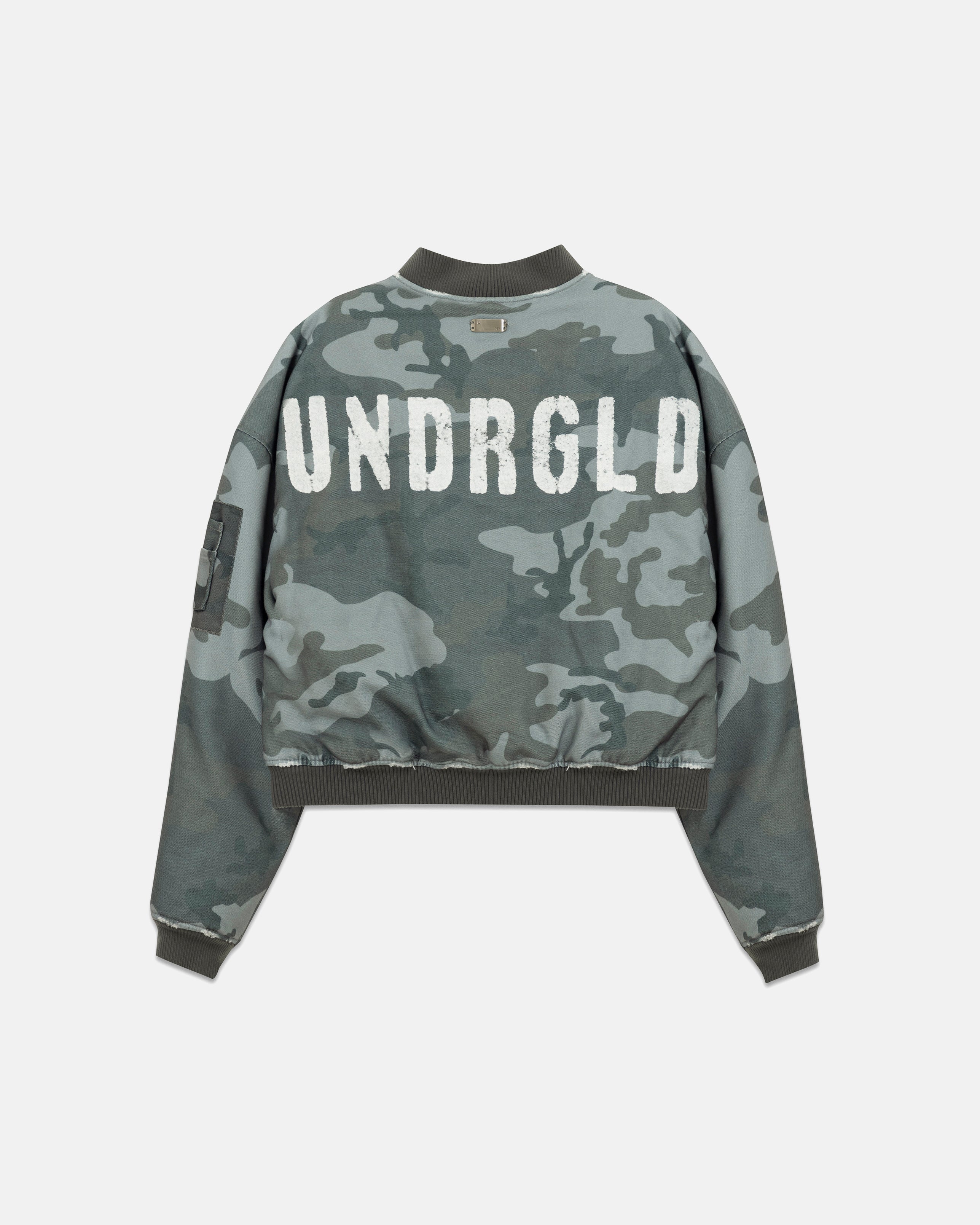 Holy State Worn Logo Bomber Jacket Gray Camo