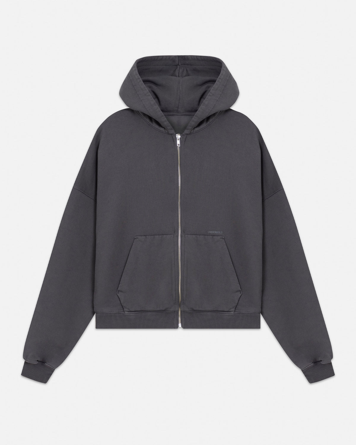 Line Basic Boxy Fit Zip Up Hoodie Dark Gray