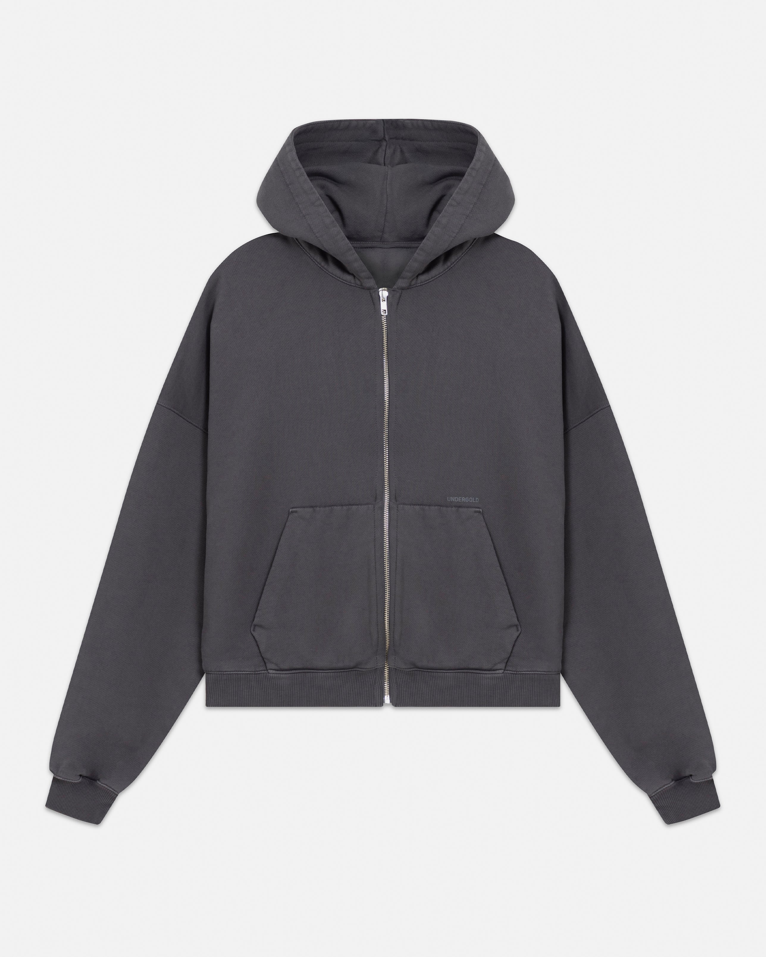 Line Basic Boxy Fit Zip Up Hoodie Dark Gray