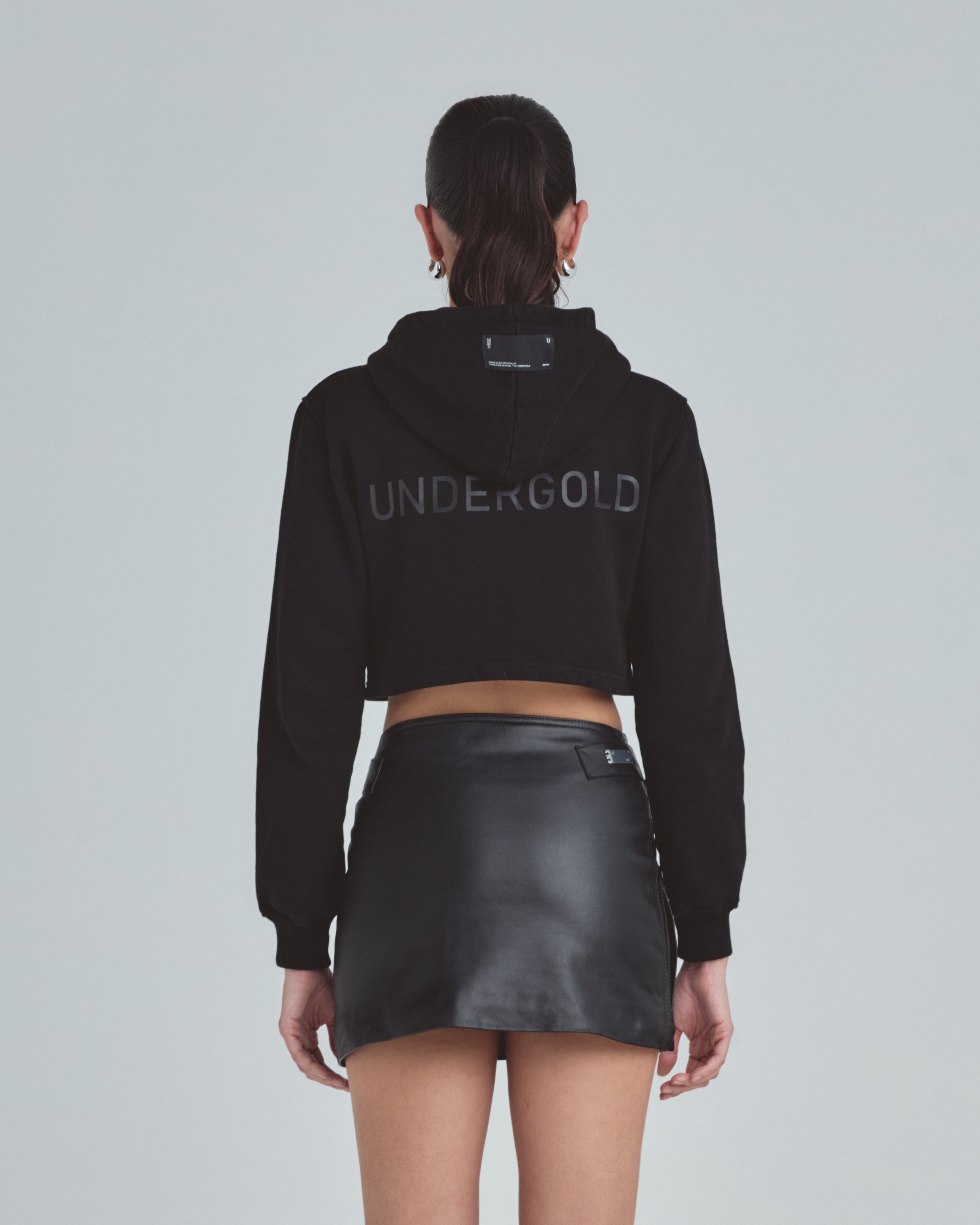 Line Basic Slim Fit Zip Up Cropped Hoodie Black