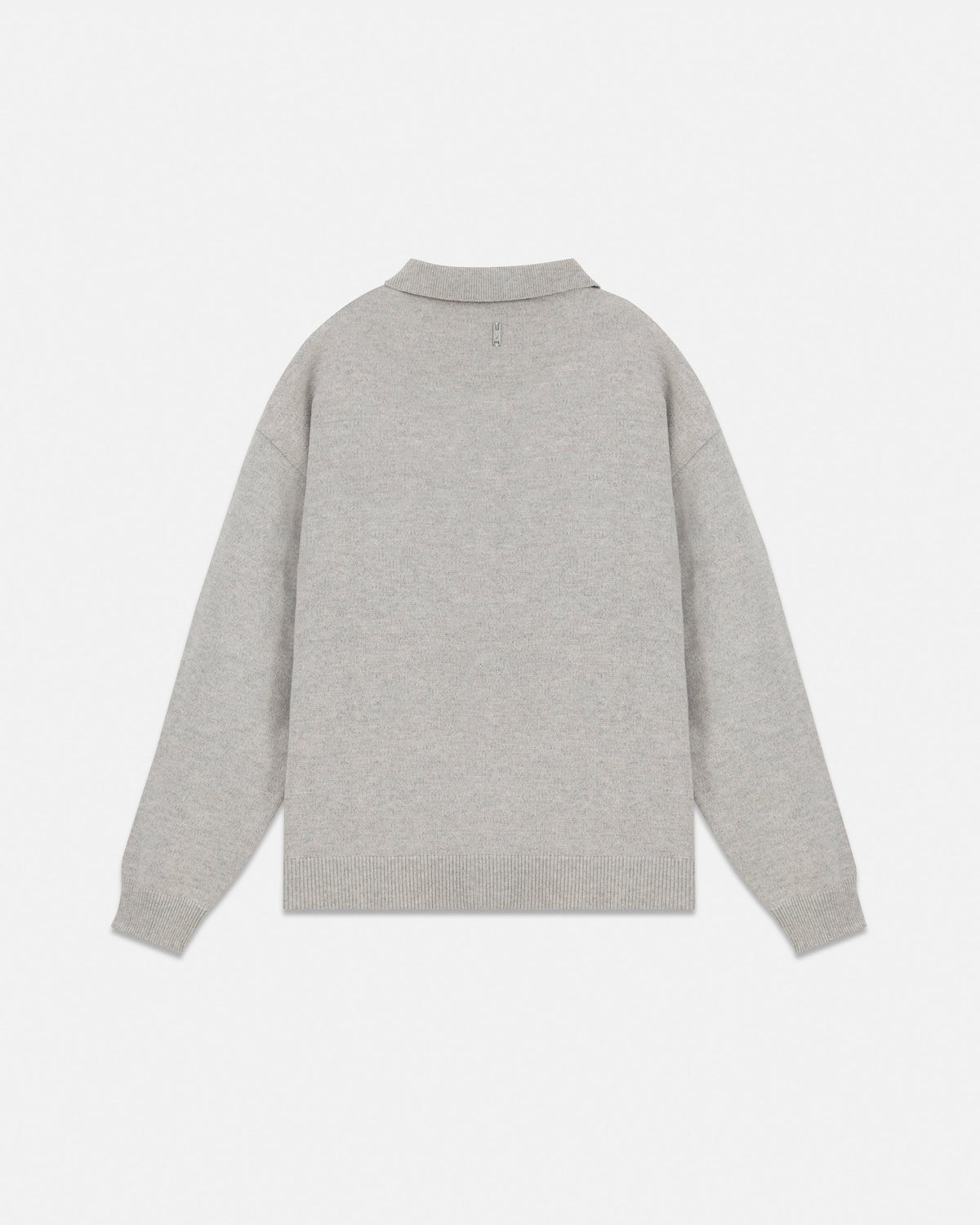 Line Knit Zip Up Long Sleeve Polo Shirt Seed Gray