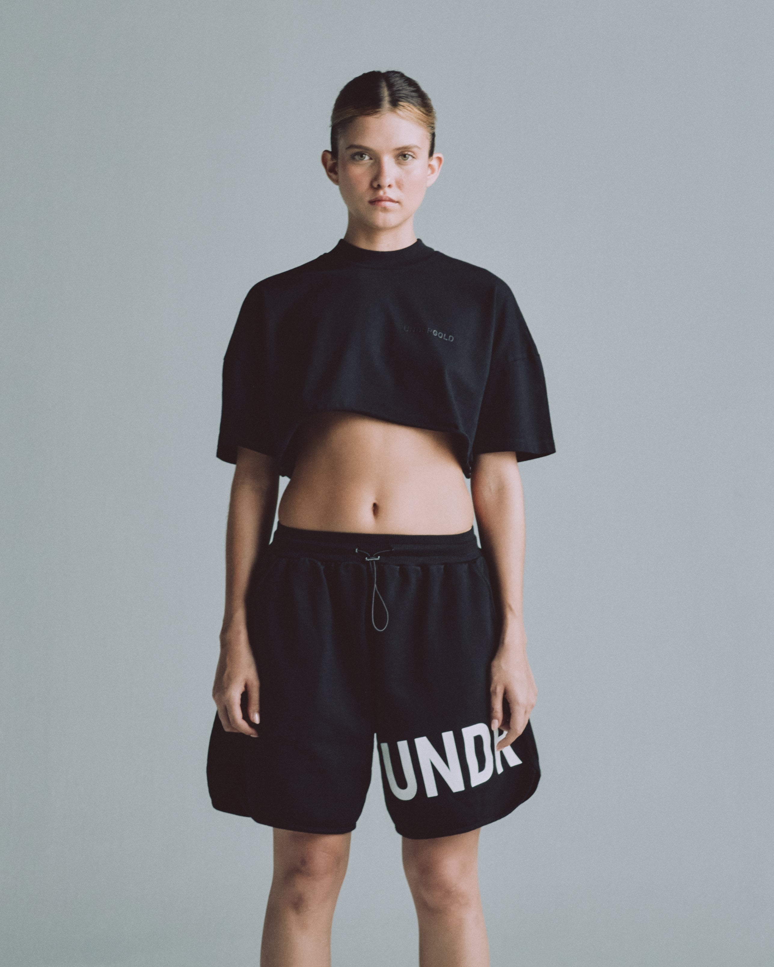 Line Logo Crop Top Black