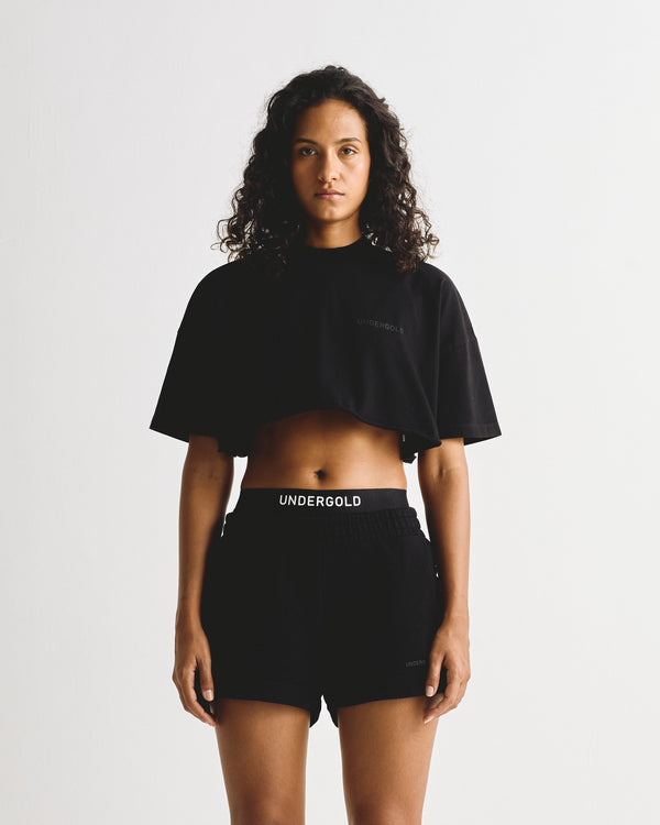 Line Logo Crop Top Black