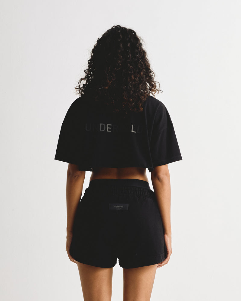 Line Logo Crop Top Black