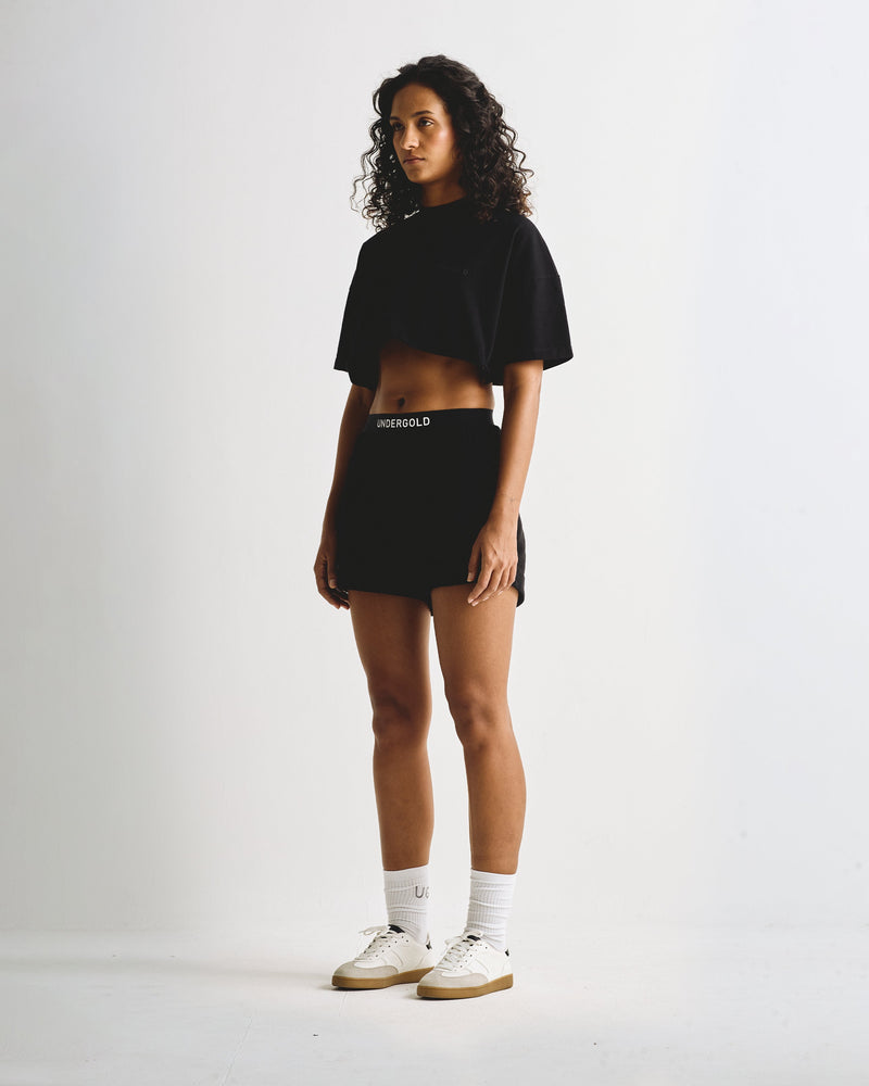 Line Logo Crop Top Black